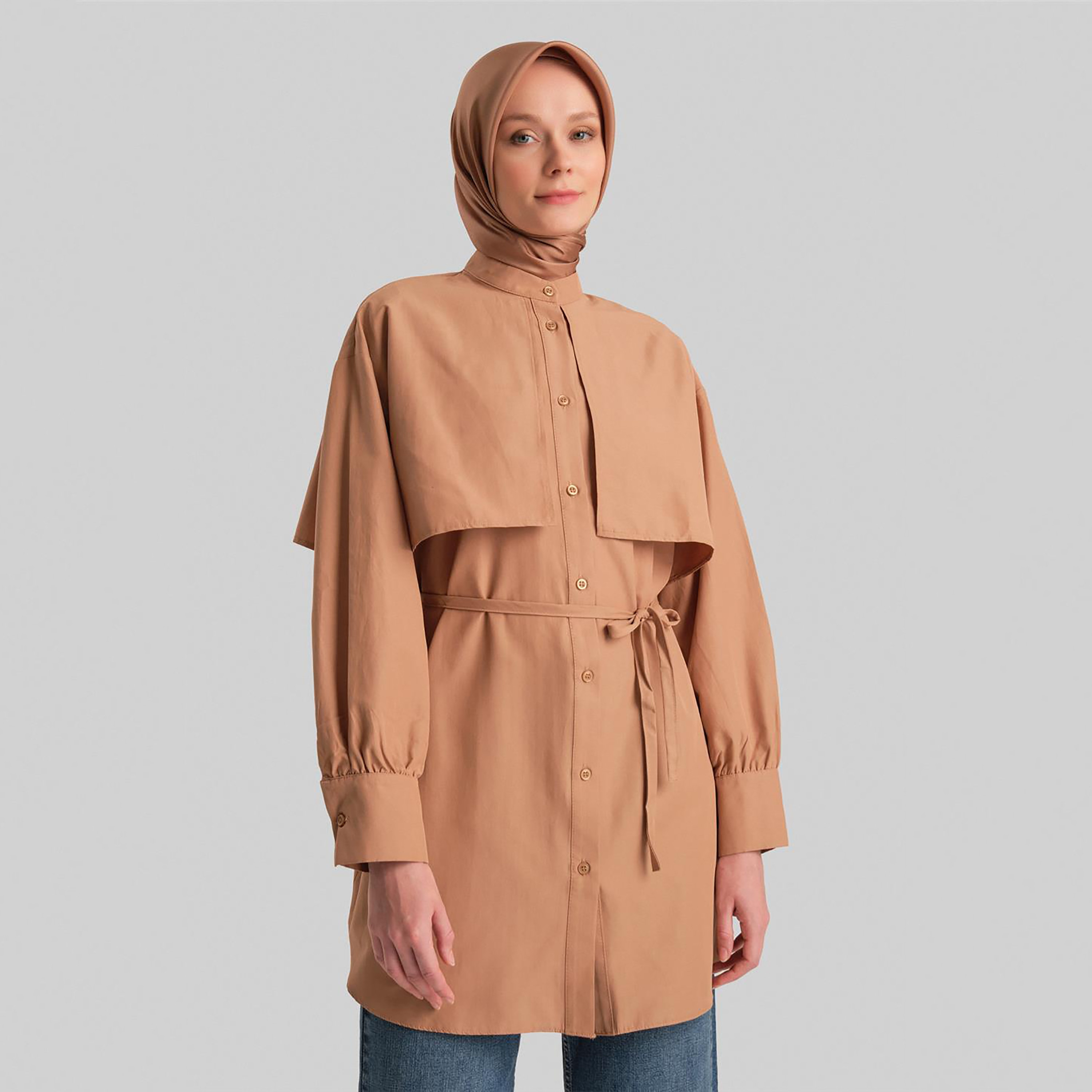 قميص أرمين ماندرين الرقبة مطوي الكفة الأكمام المرأة-women-clothing-shirtsandblouses-shirts-image-1