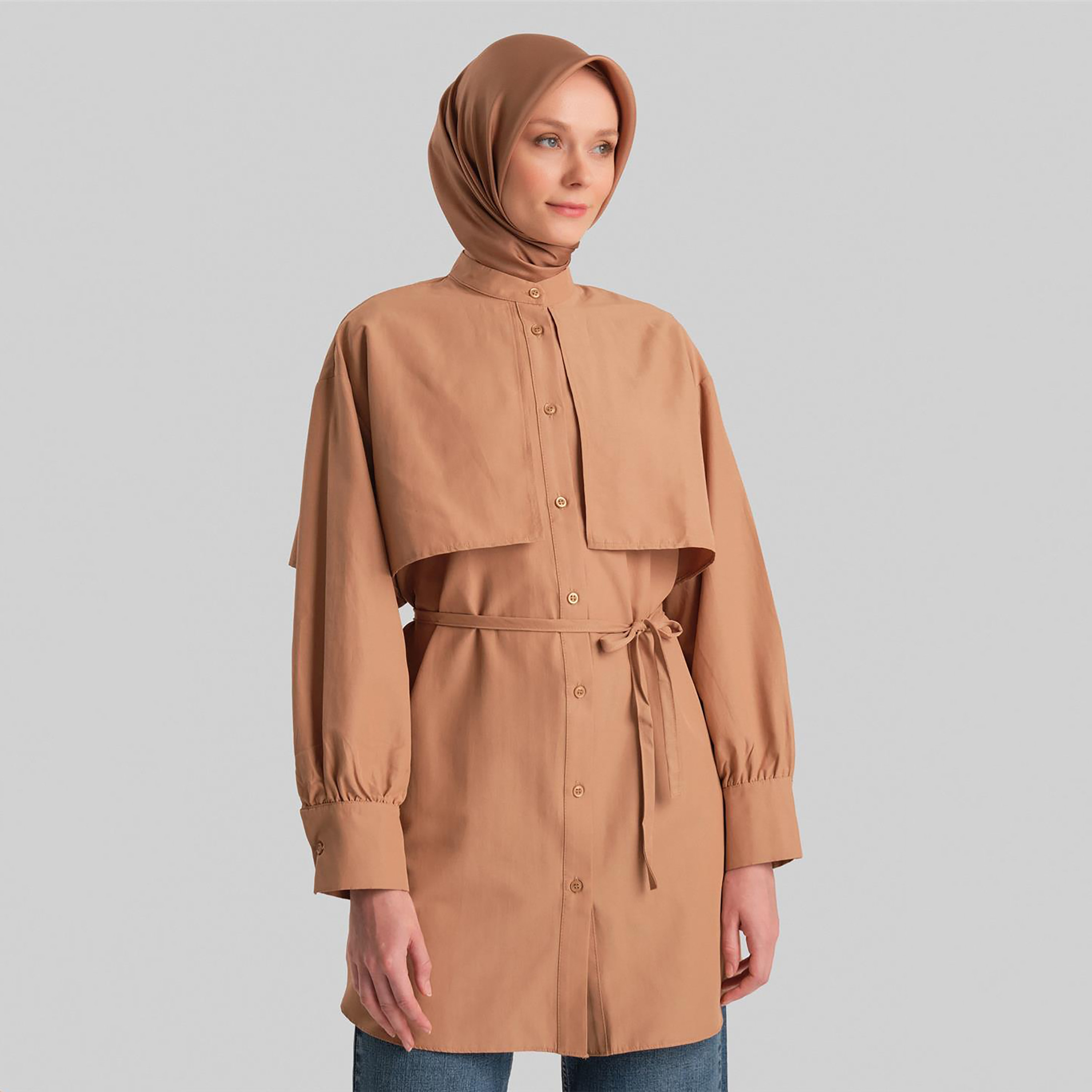 قميص أرمين ماندرين الرقبة مطوي الكفة الأكمام المرأة-women-clothing-shirtsandblouses-shirts-image-2