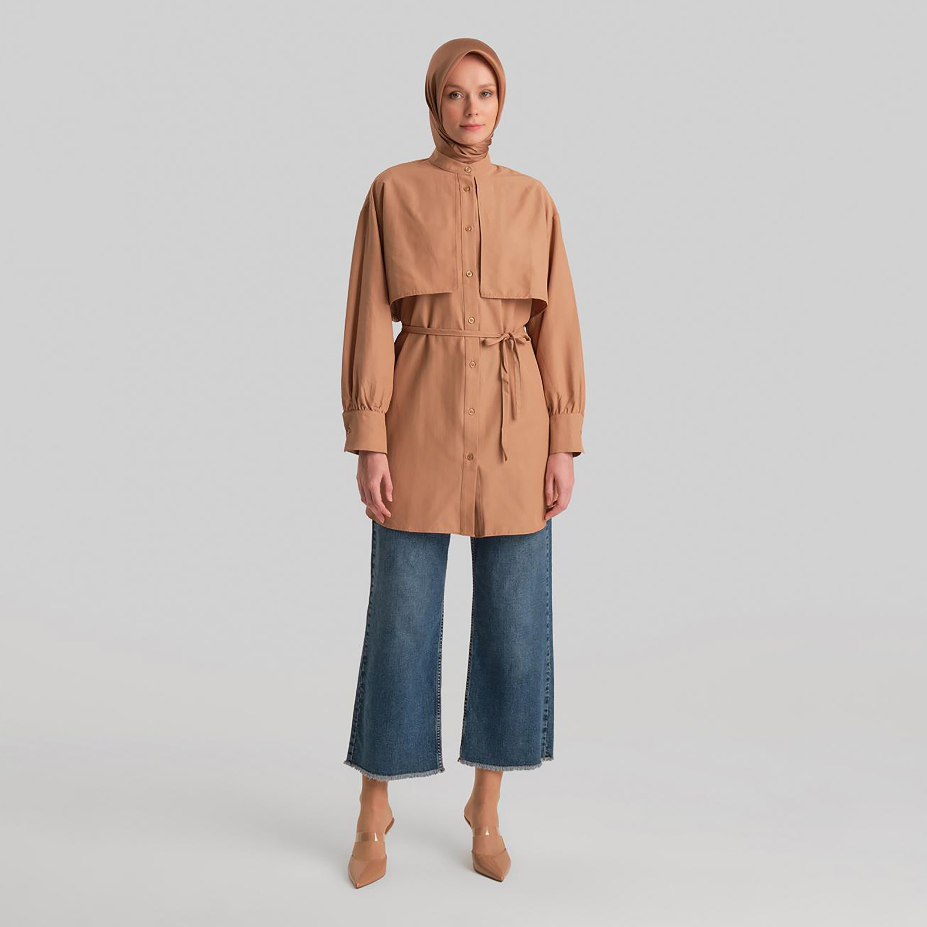 قميص أرمين ماندرين الرقبة مطوي الكفة الأكمام المرأة-women-clothing-shirtsandblouses-shirts-image-3