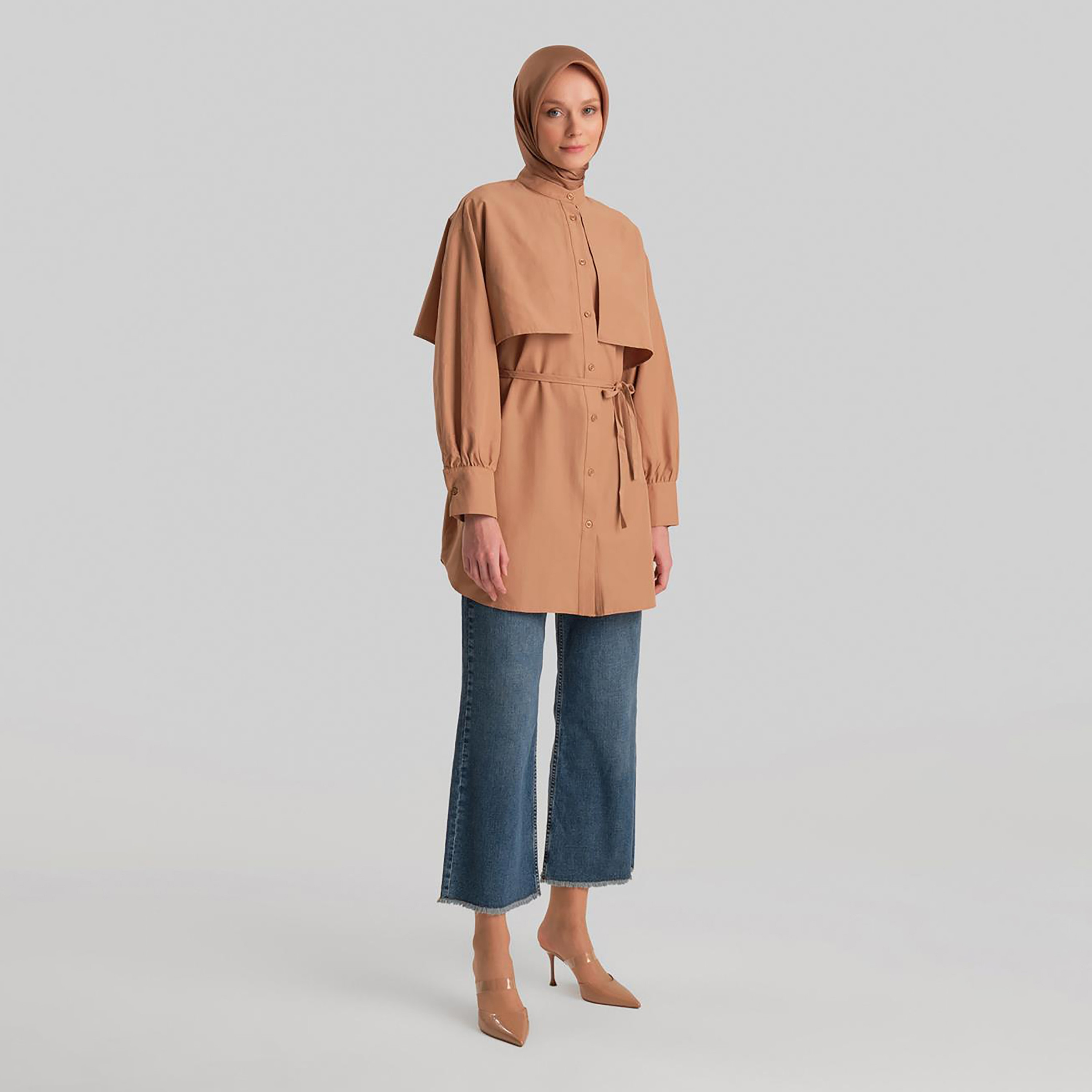 قميص أرمين ماندرين الرقبة مطوي الكفة الأكمام المرأة-women-clothing-shirtsandblouses-shirts-image-4