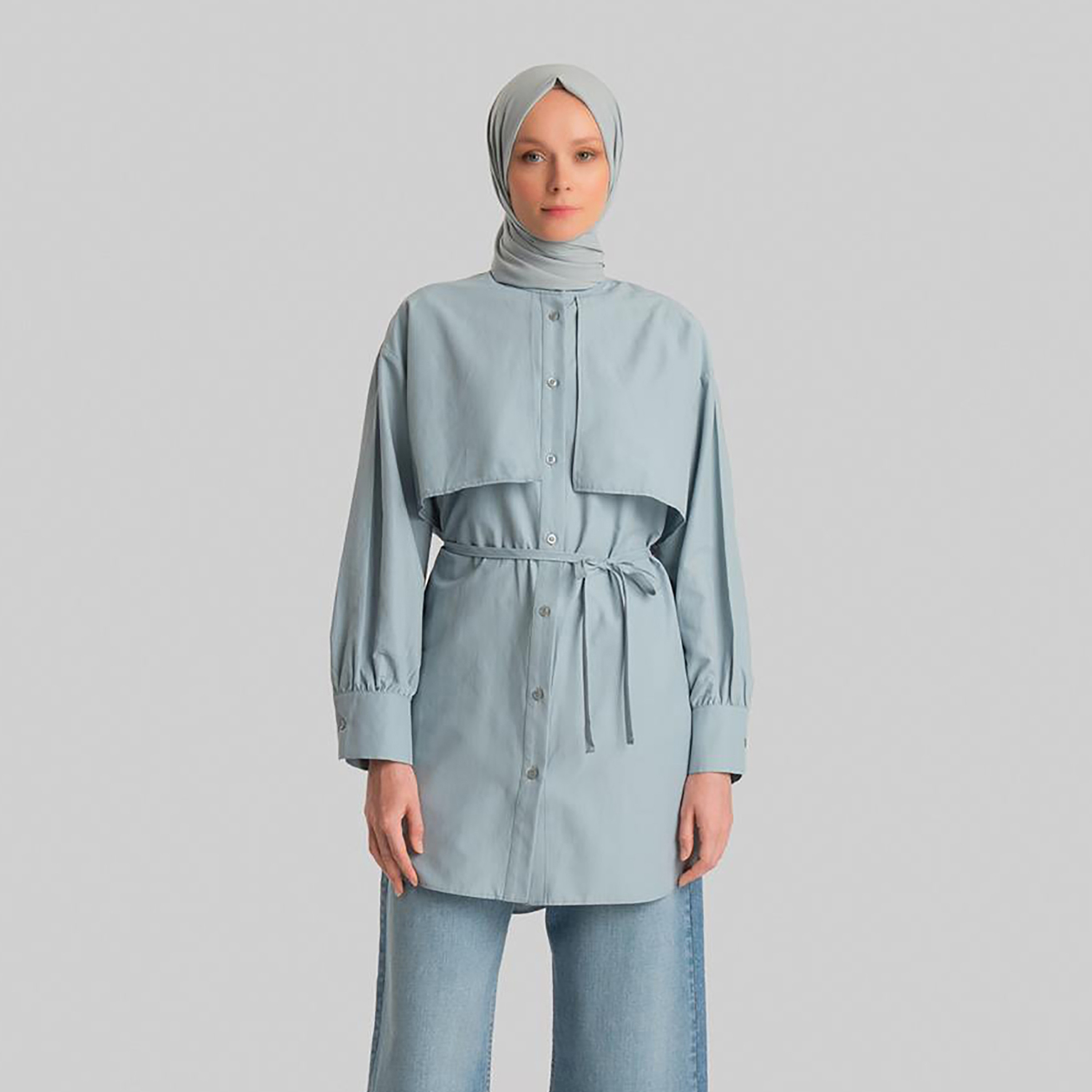 Armine Mandarin Neck Pleated Cuff Sleeves Women's Shirt-women-clothing-shirtsandblouses-shirts-image-8