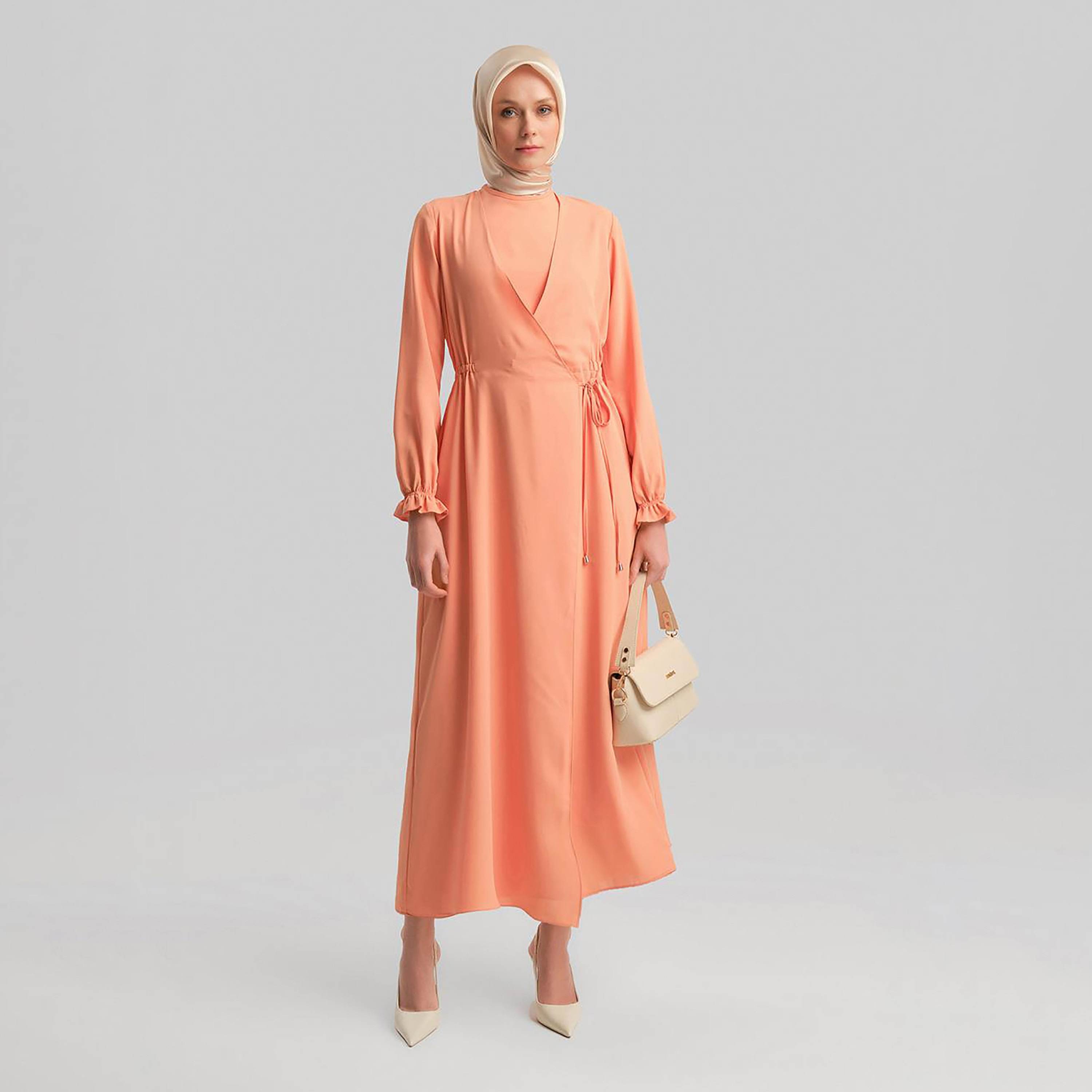 Armine Elasticated Cuff Sleeves Women's Maxi Wrap Dress-women-clothing-dresses-image-1