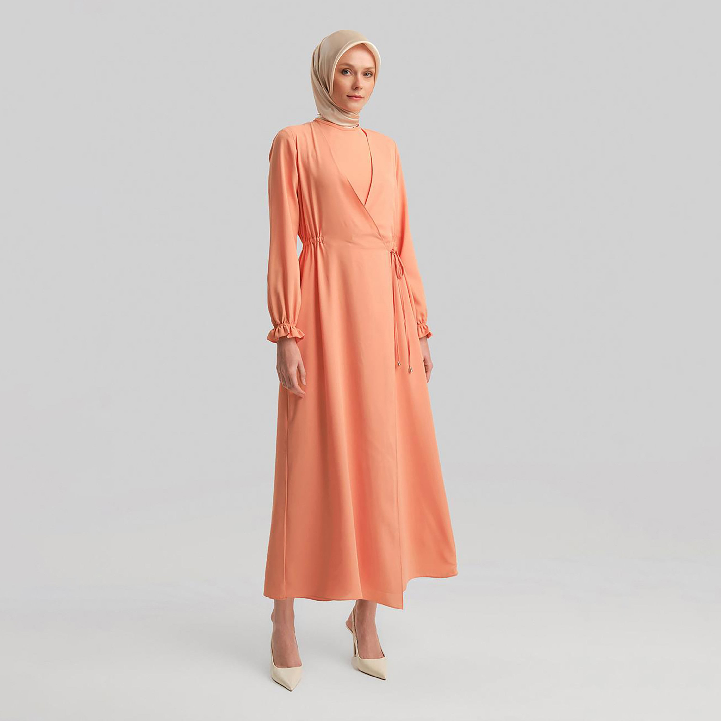 Armine Elasticated Cuff Sleeves Women's Maxi Wrap Dress-women-clothing-dresses-image-4
