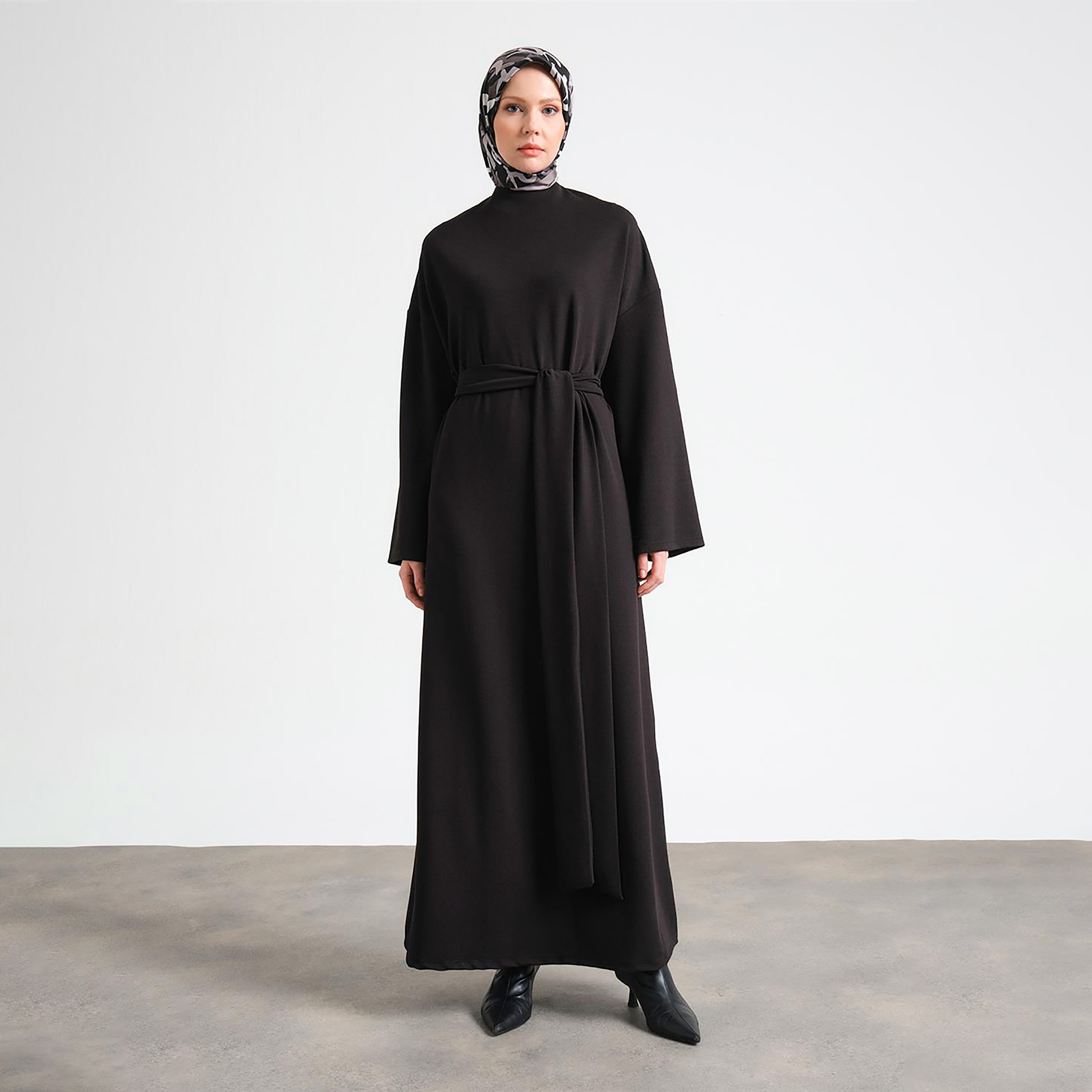 Armine Textured Elasticated Cuff Sleeves Women's Maxi A-Line Dress-women-clothing-dresses-image-1