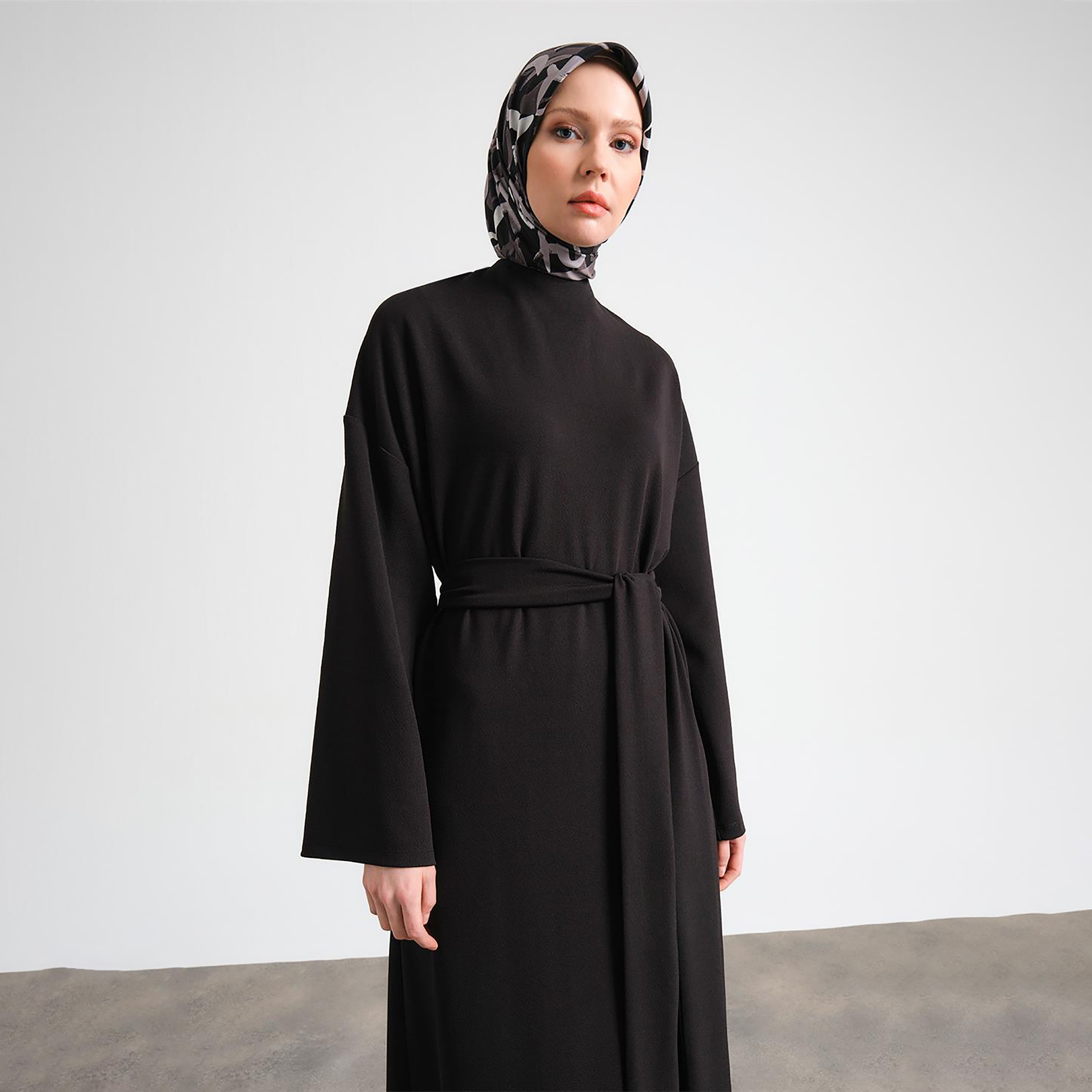 Armine Textured Elasticated Cuff Sleeves Women's Maxi A-Line Dress-women-clothing-dresses-image-2