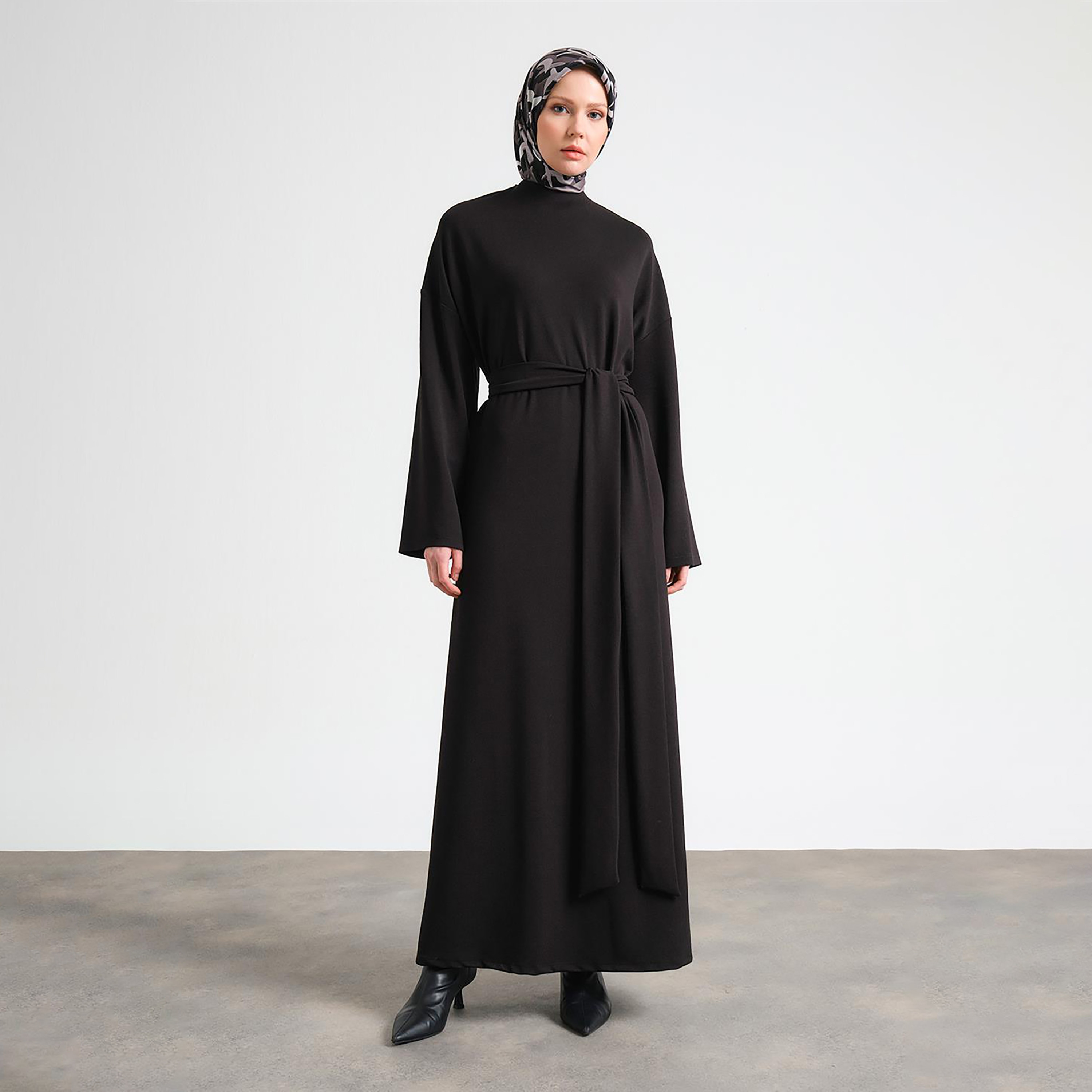 Armine Textured Elasticated Cuff Sleeves Women's Maxi A-Line Dress-women-clothing-dresses-image-4