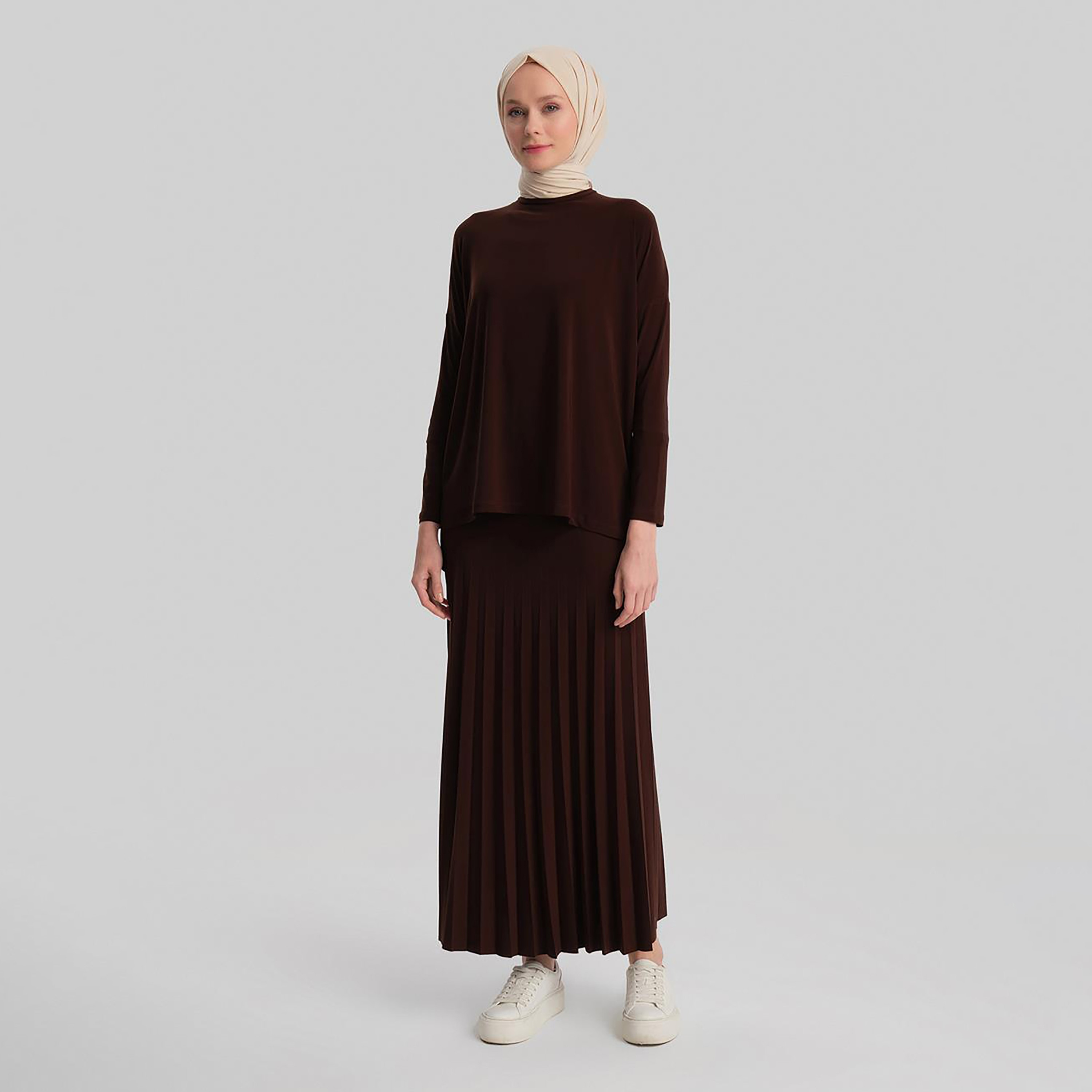 Armine 2-Piece Pleated Crew Neck Women's Top And Maxi Skirt Co-Ord Set-women-clothing-coordsets-image-1