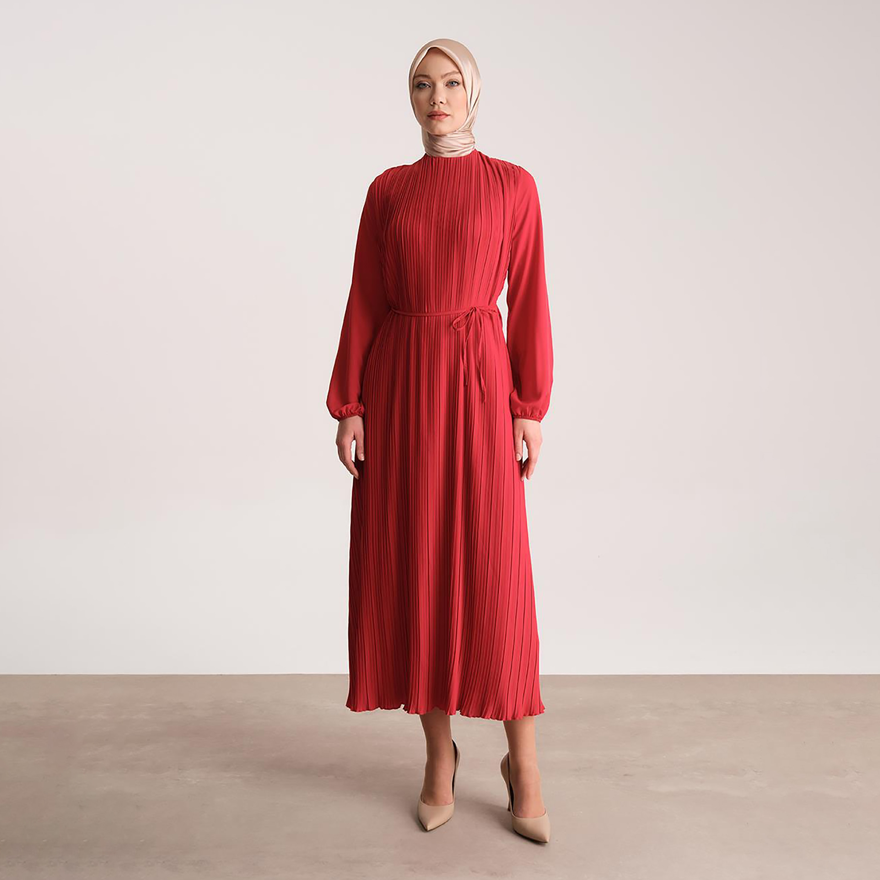 Armine Pleated Elasticated Cuff Sleeves Women's Maxi A-Line Dress-women-clothing-dresses-image-1