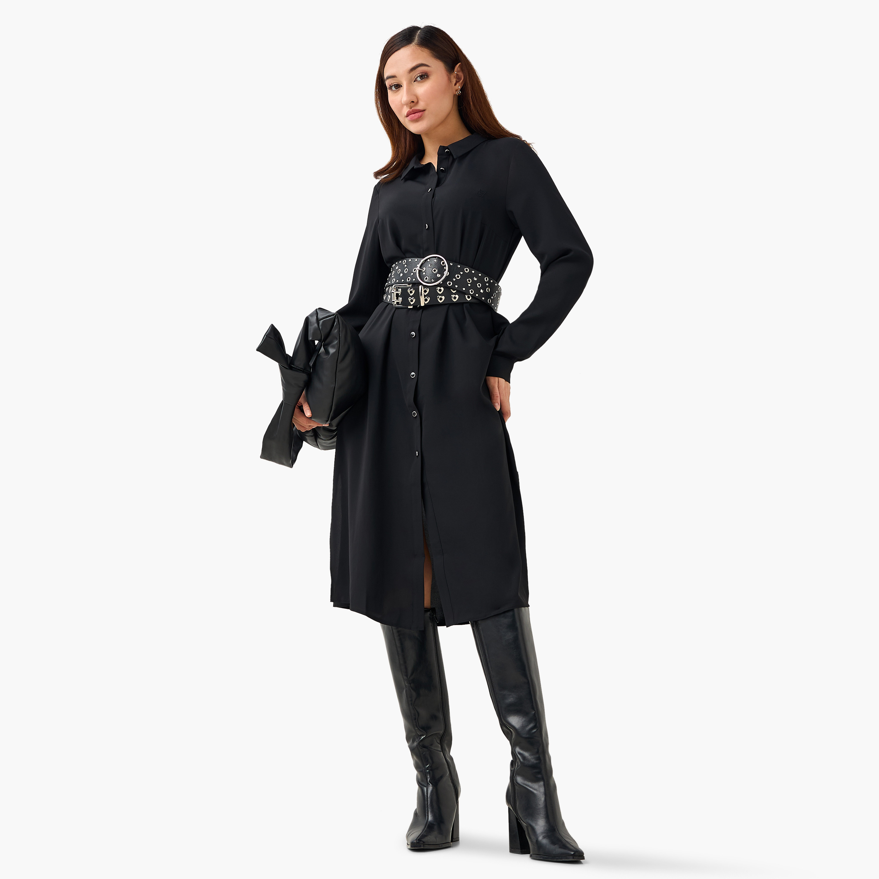 فستان تونيك بقصة عادية وياقة ووصلة أزرار من أرمين-women-clothing-dresses-image-2