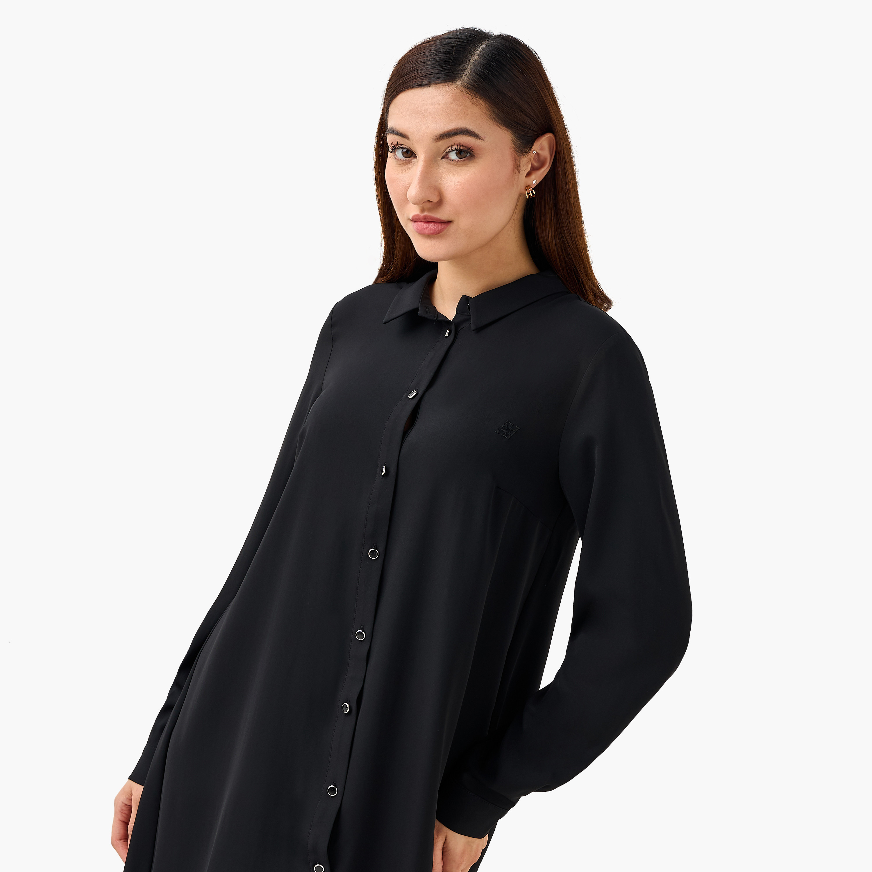Armine Regular Fit Collared Tunic Dress with Button Placket-women-clothing-dresses-image-5