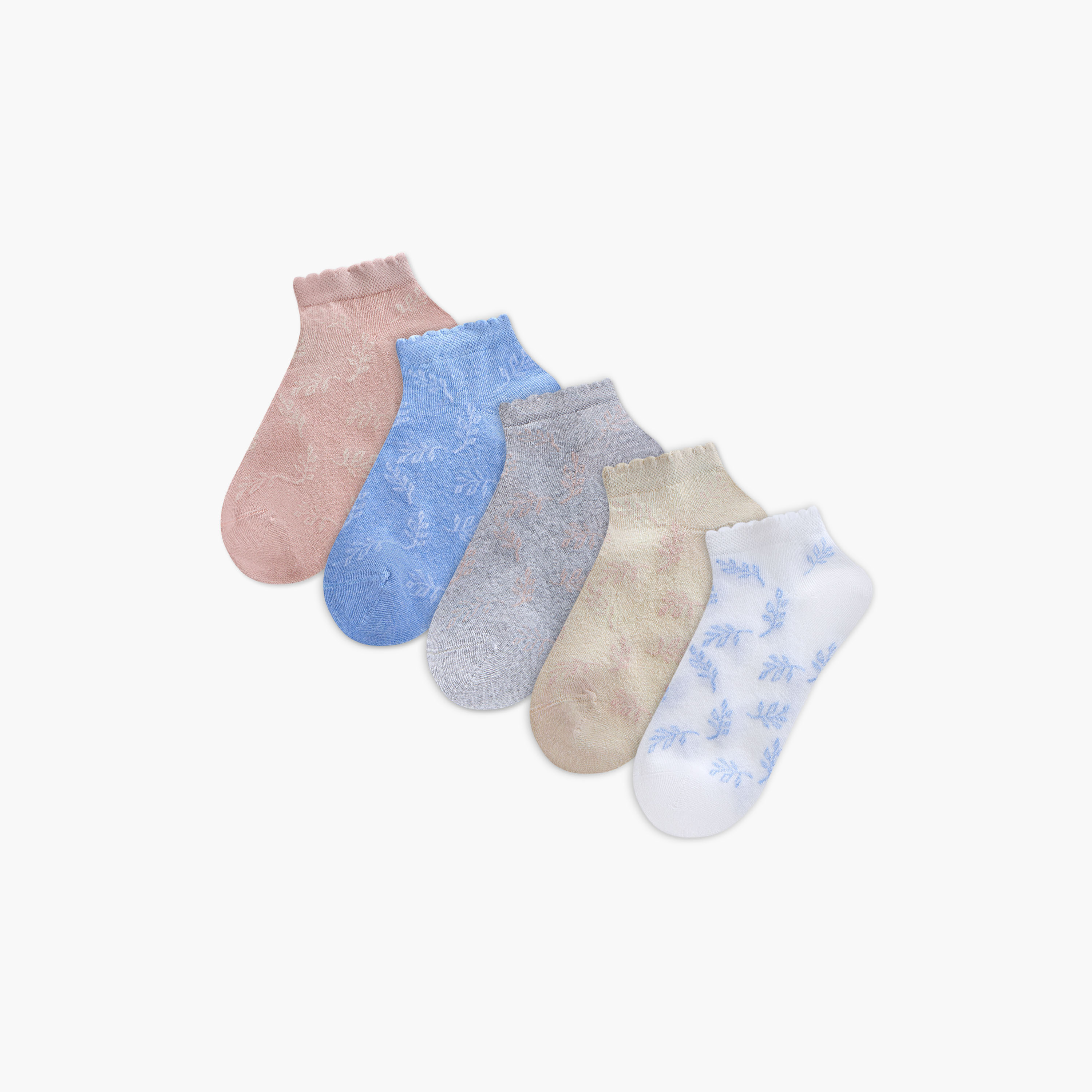 Flora Bella Leaf Print Ankle Length Socks - Set of 5-women-socksandstockings-image-1