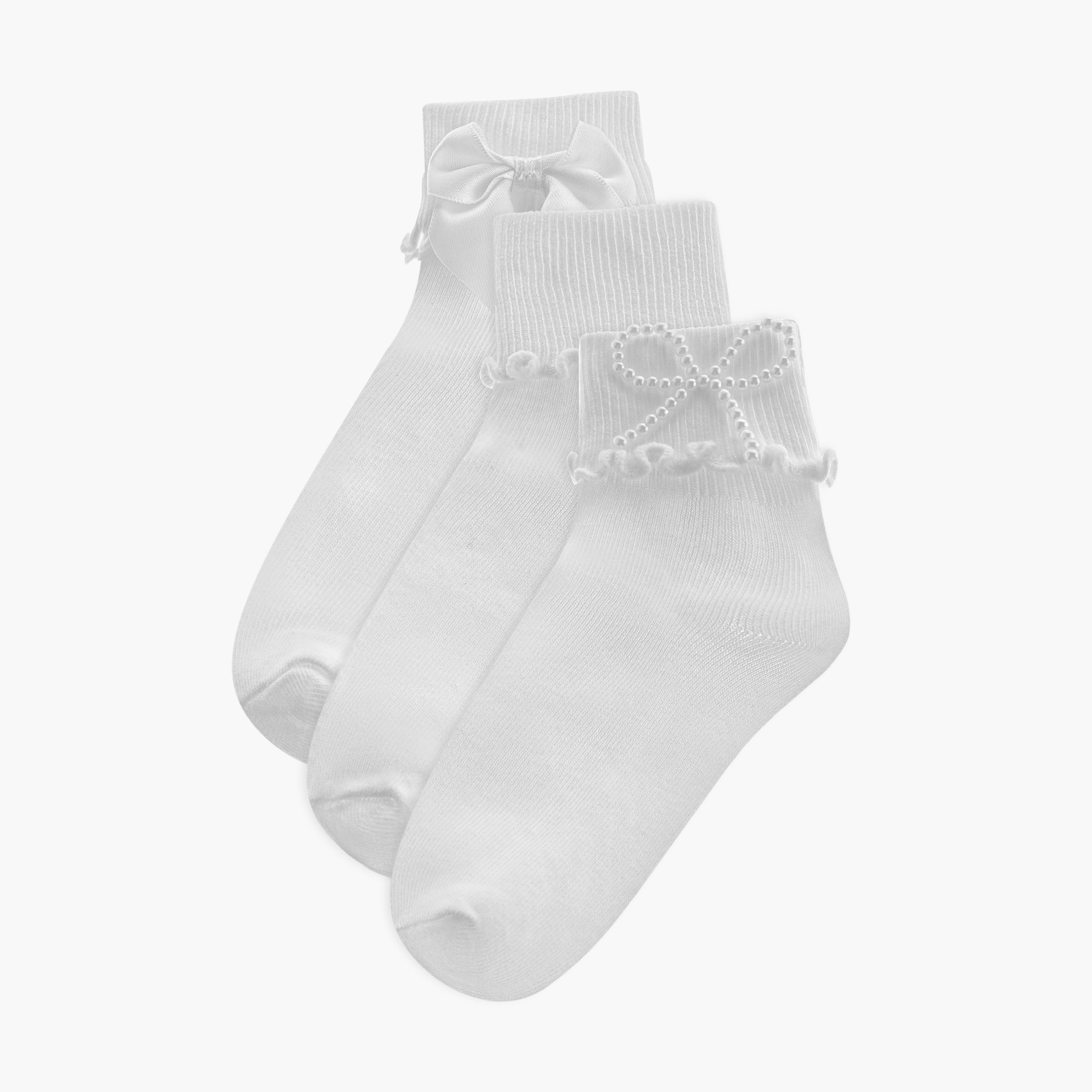 طقم جوارب مضلعة بطول الكاحل 3 أزواج بتفاصيل كشكش من ليتل ميسي-girls-accessories-socks-image-1
