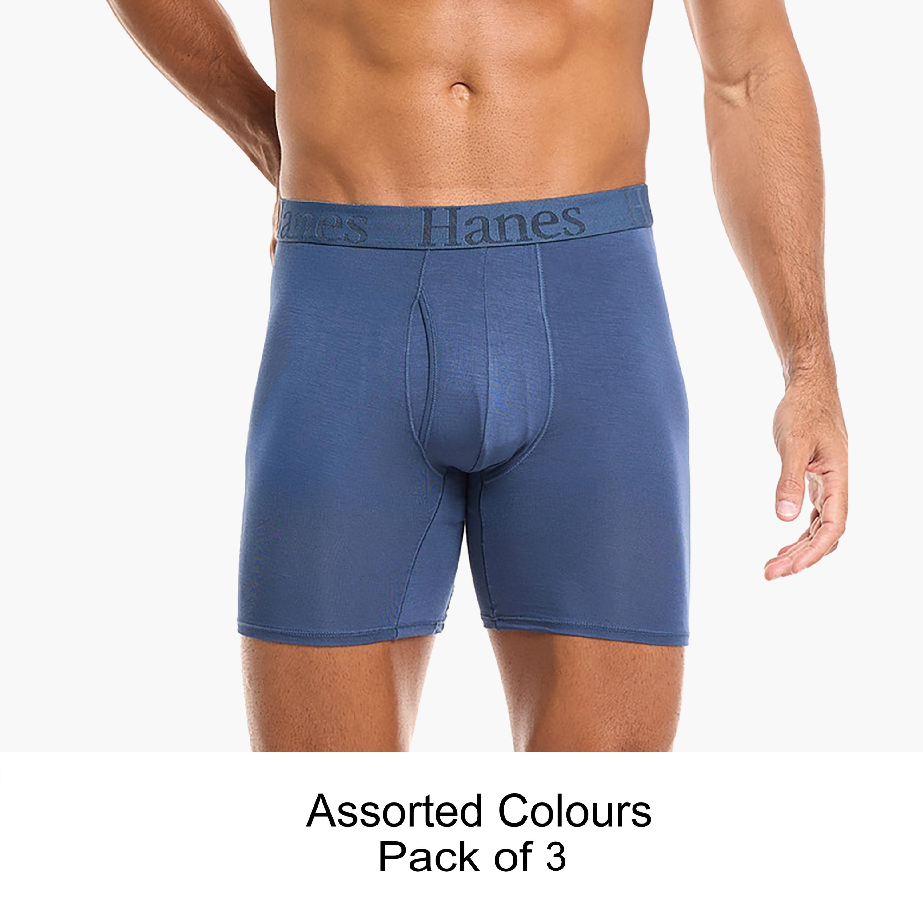 Hanes Assorted Pack of 3 Brand Print Waistband Men's Boxer Briefs-men-clothing-innerwear-underwear-image-1