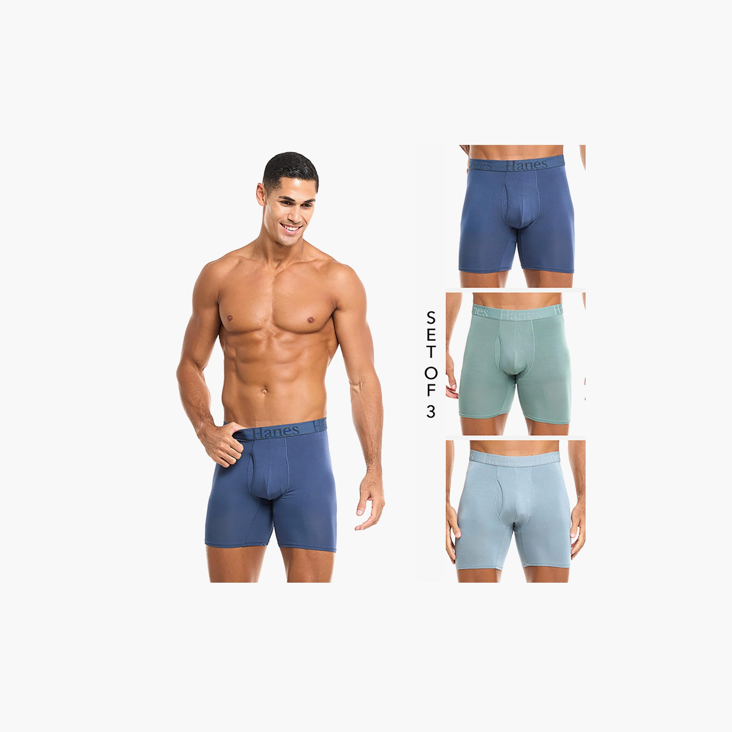 مجموعة متنوعة من 3 سراويل بوكسر رجالية مطبوعة بعلامة تجارية مع حزام خصر من هانز-men-clothing-innerwear-underwear-image-2