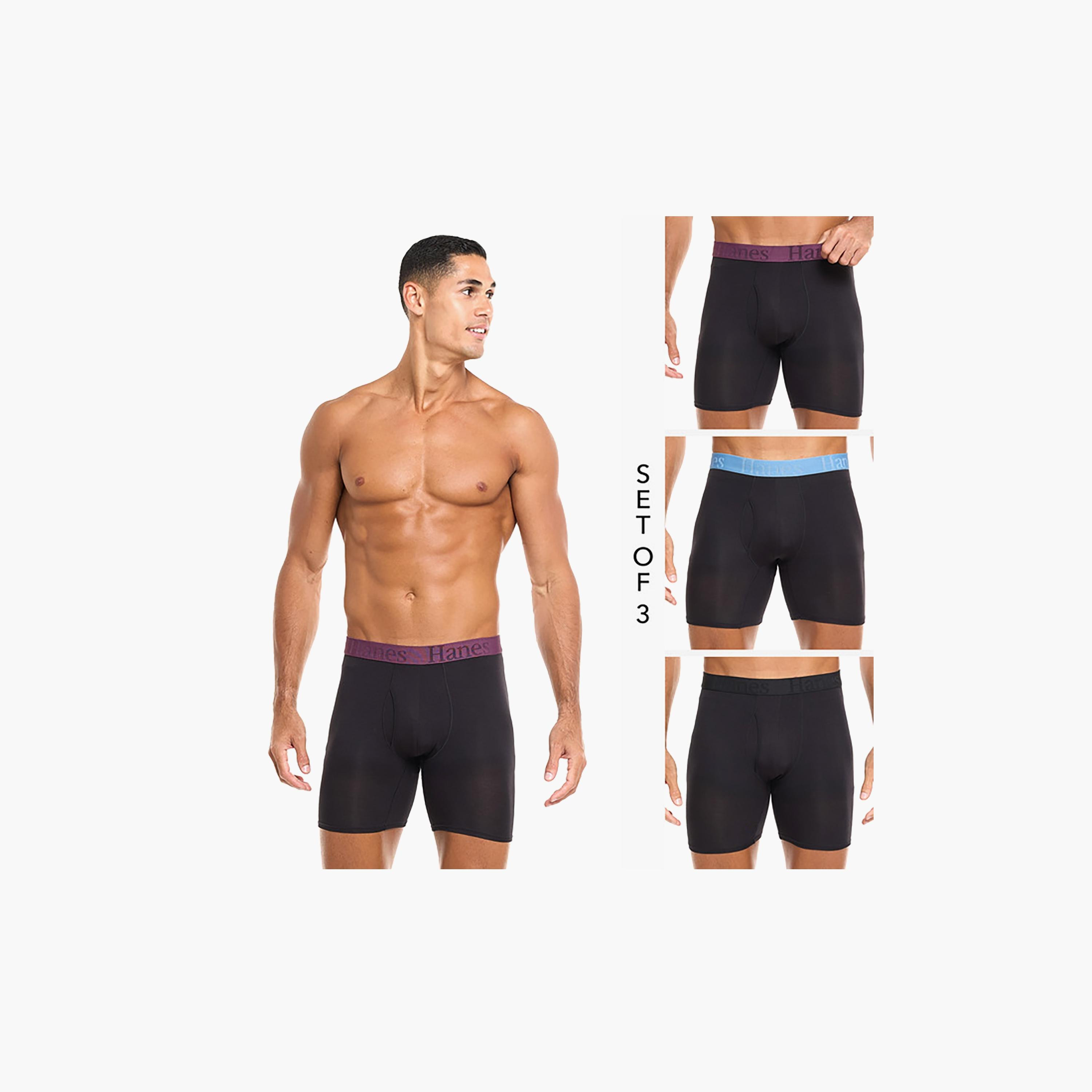 مجموعة متنوعة من 3 سراويل بوكسر رجالية مطبوعة بعلامة تجارية مع حزام خصر من هانز-men-clothing-innerwear-underwear-image-2