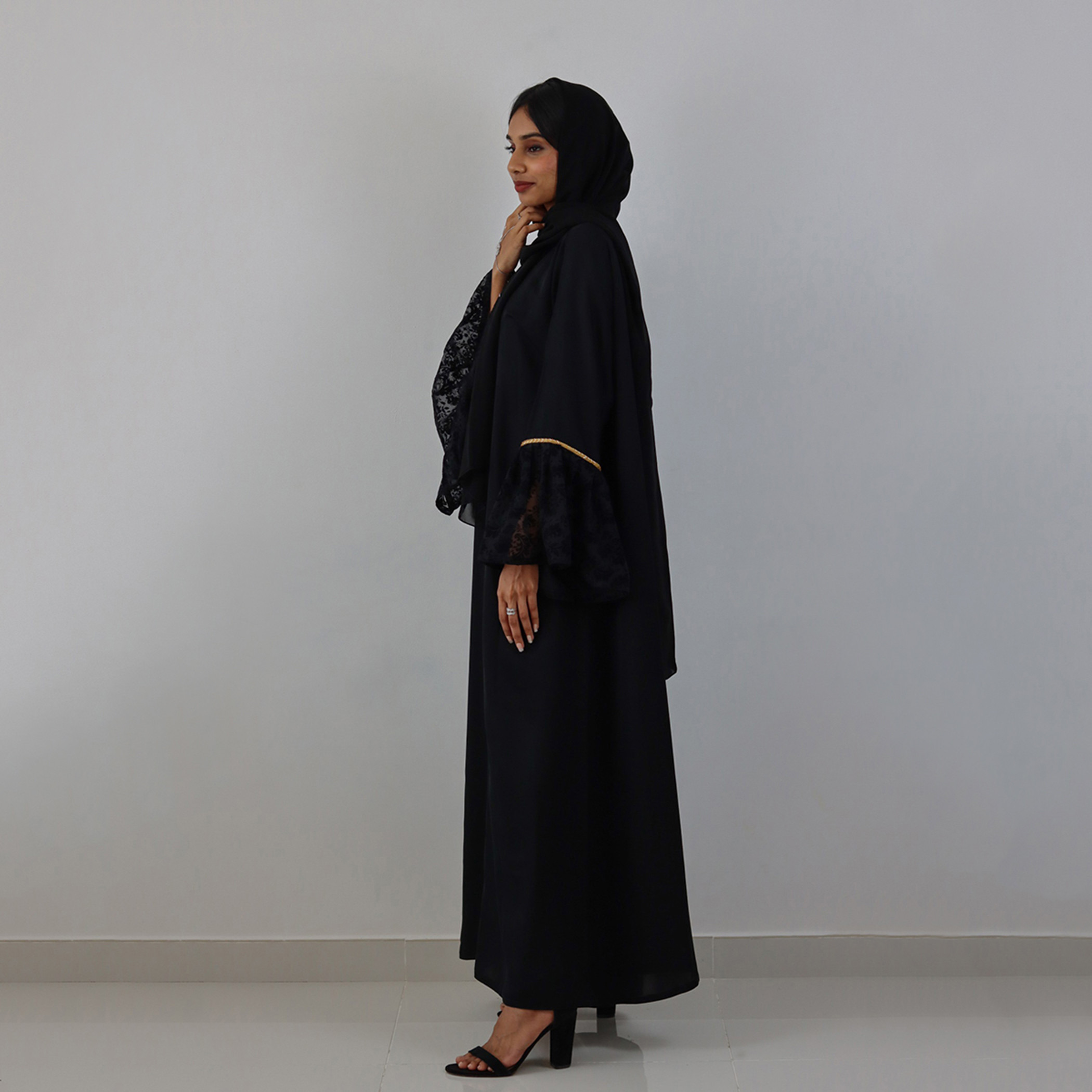 Nukhbaa Laced Abaya with Lace Detail and Bell Sleeves-women-arabicclothing-abayas-image-2