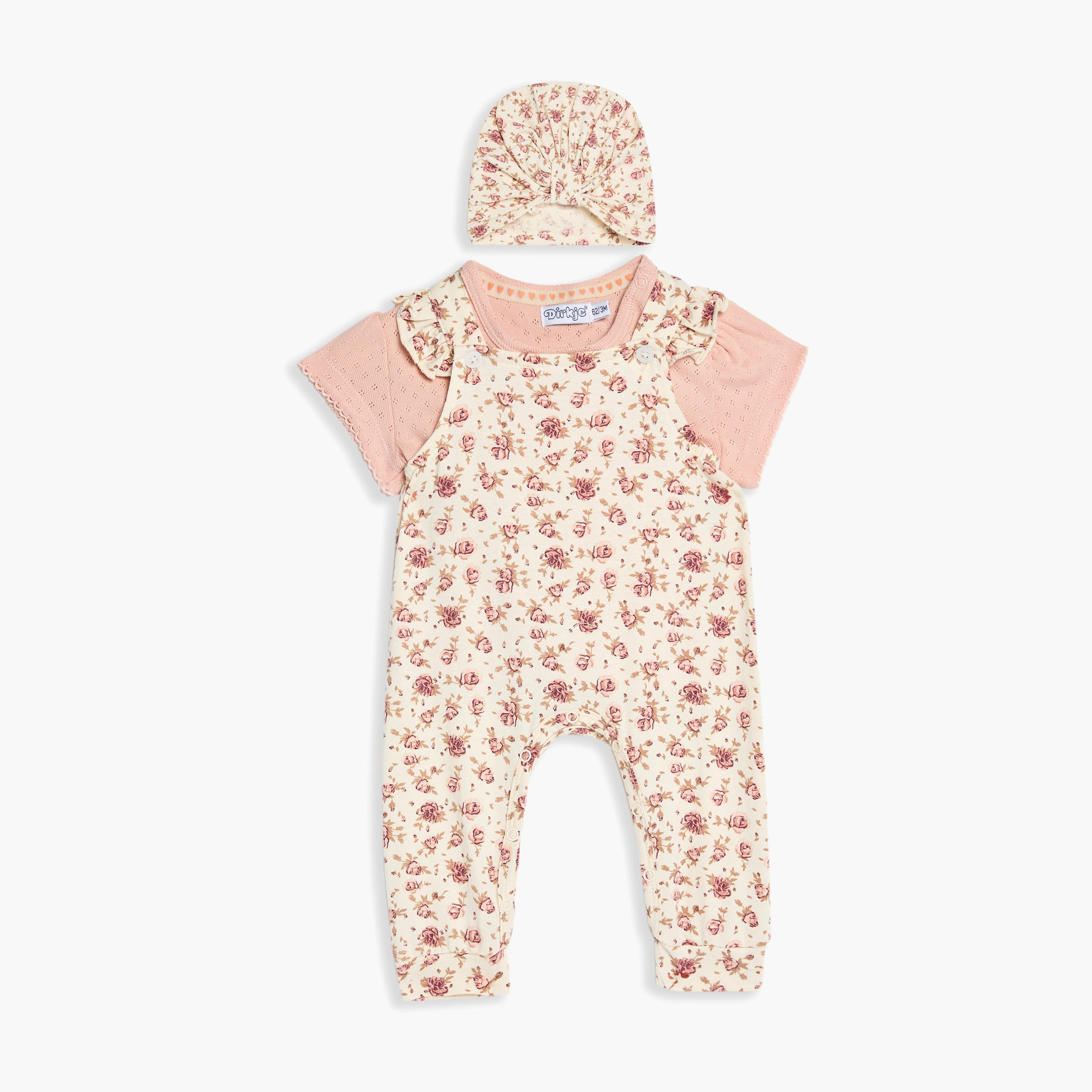 Dirkje 2-Piece Floral Printed Short Sleeves Jumpsuit, T-Shirt with Hat-baby-girls-clothing-setsandcoords-image-1