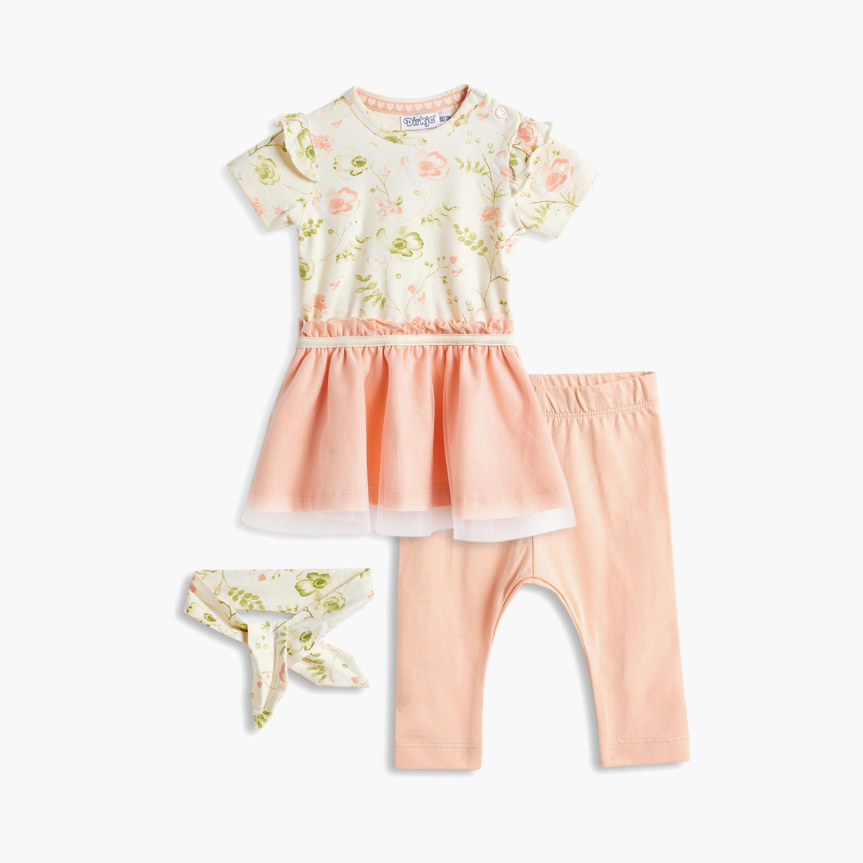Dirkje 3-Piece Floral Printed Short Sleeves Dress, Pants with Headband-baby-girls-clothing-setsandcoords-image-1