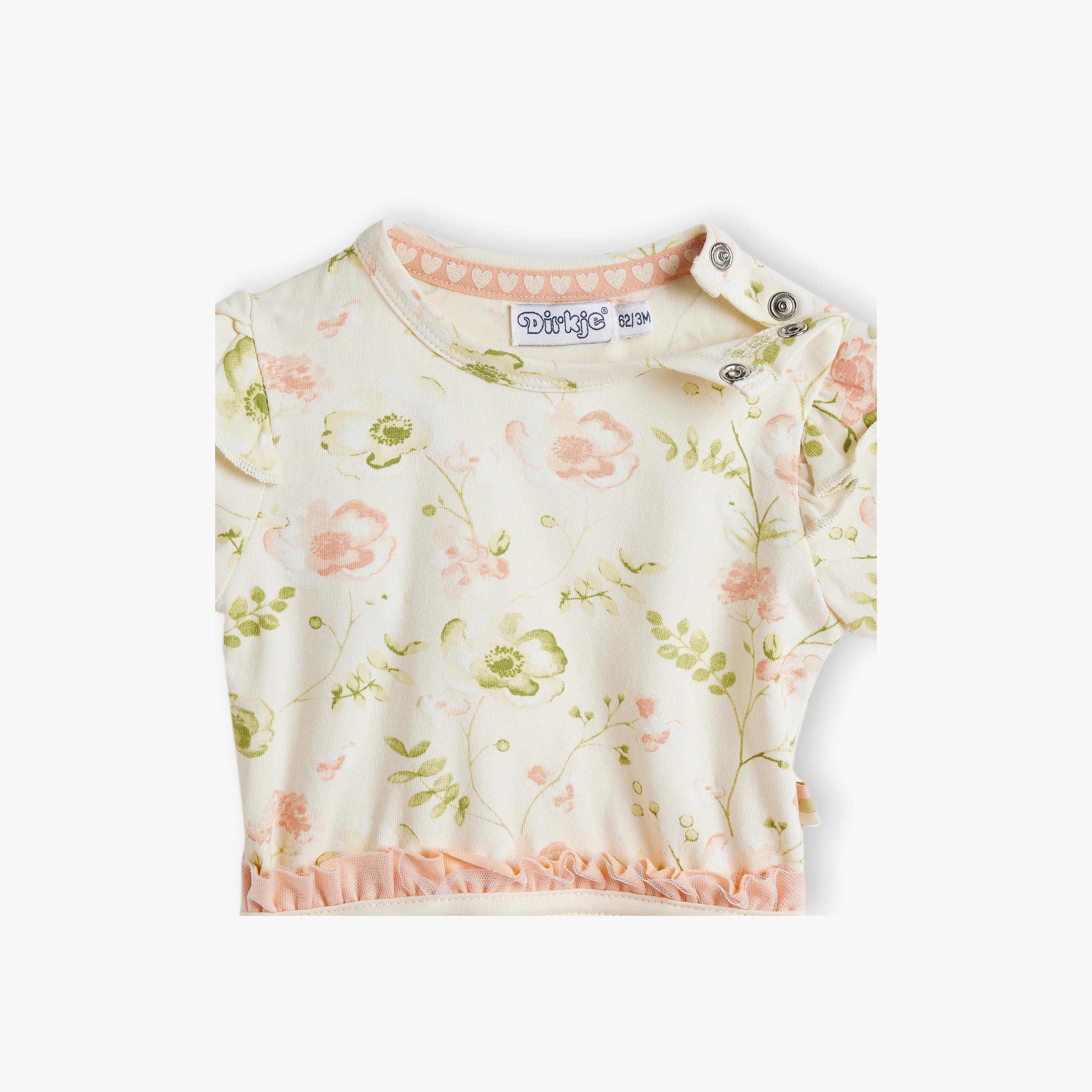 Dirkje 3-Piece Floral Printed Short Sleeves Dress, Pants with Headband-baby-girls-clothing-setsandcoords-image-3