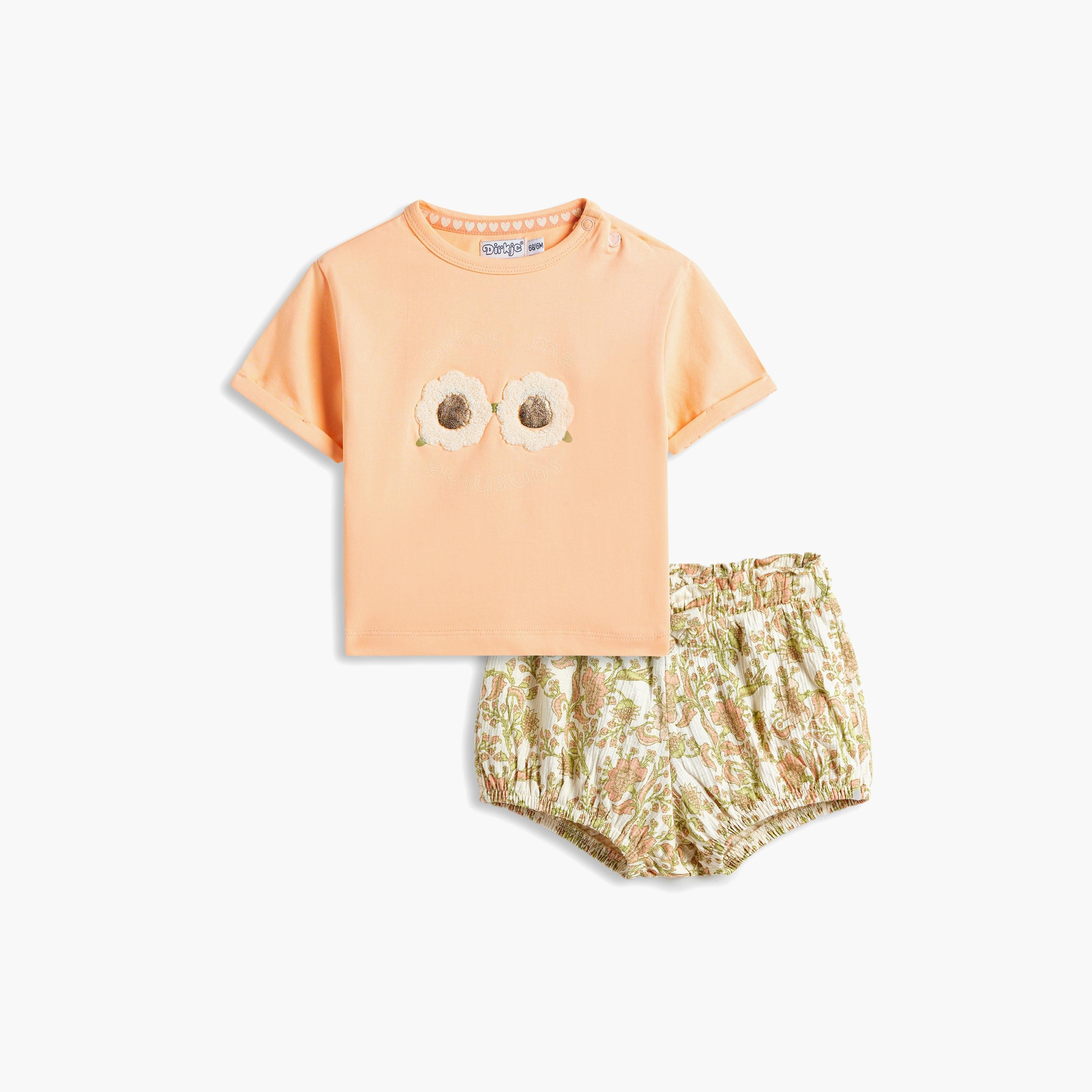 تي شيرت مطرز بأكمام قصيرة  مع شورت قطعتين من ديركجي-baby-girls-clothing-setsandcoords-image-1