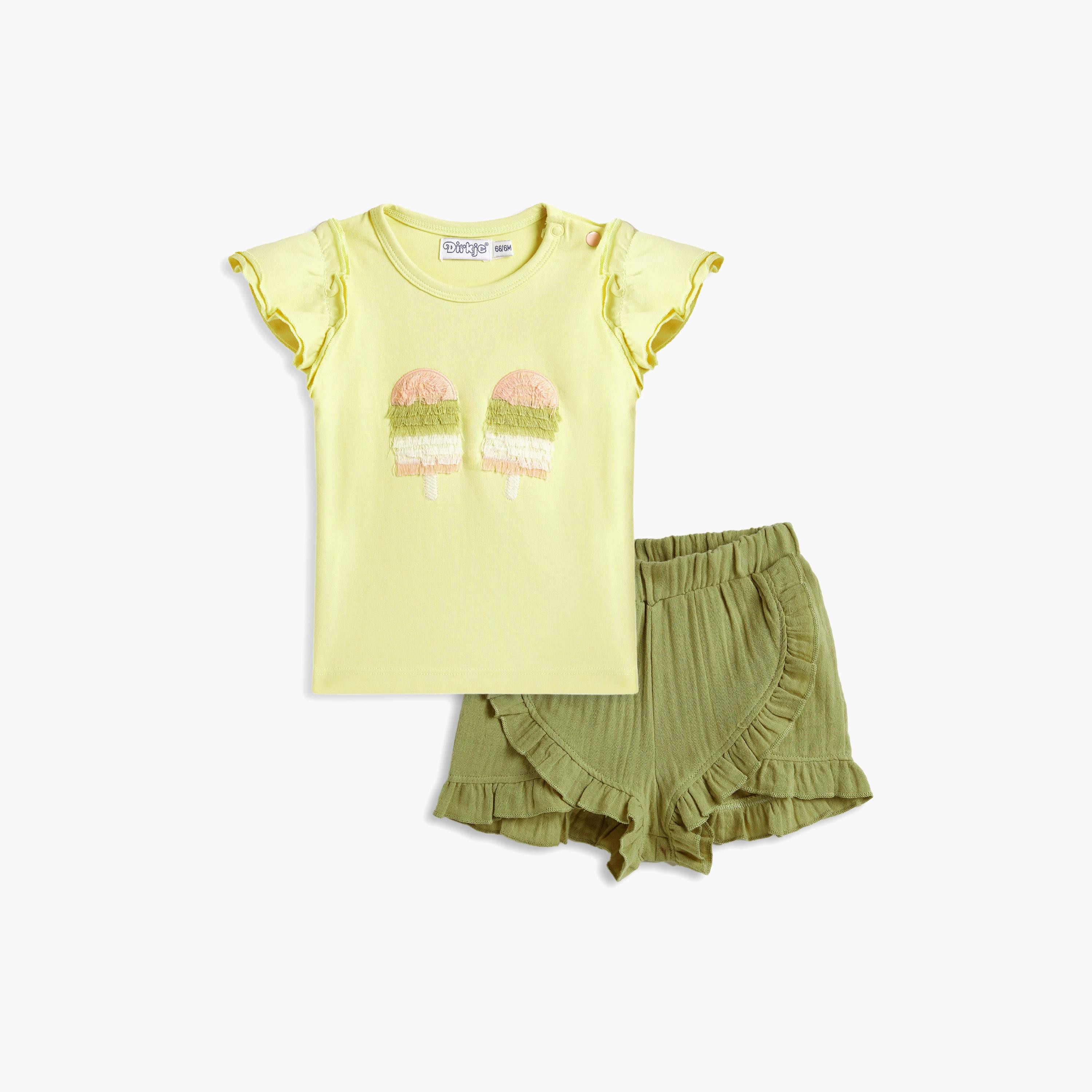 تي شيرت  مطرز بأكمام قصيرة مع شورت قطعتين من ديركجي-girls-clothing-setsandcoords-image-1