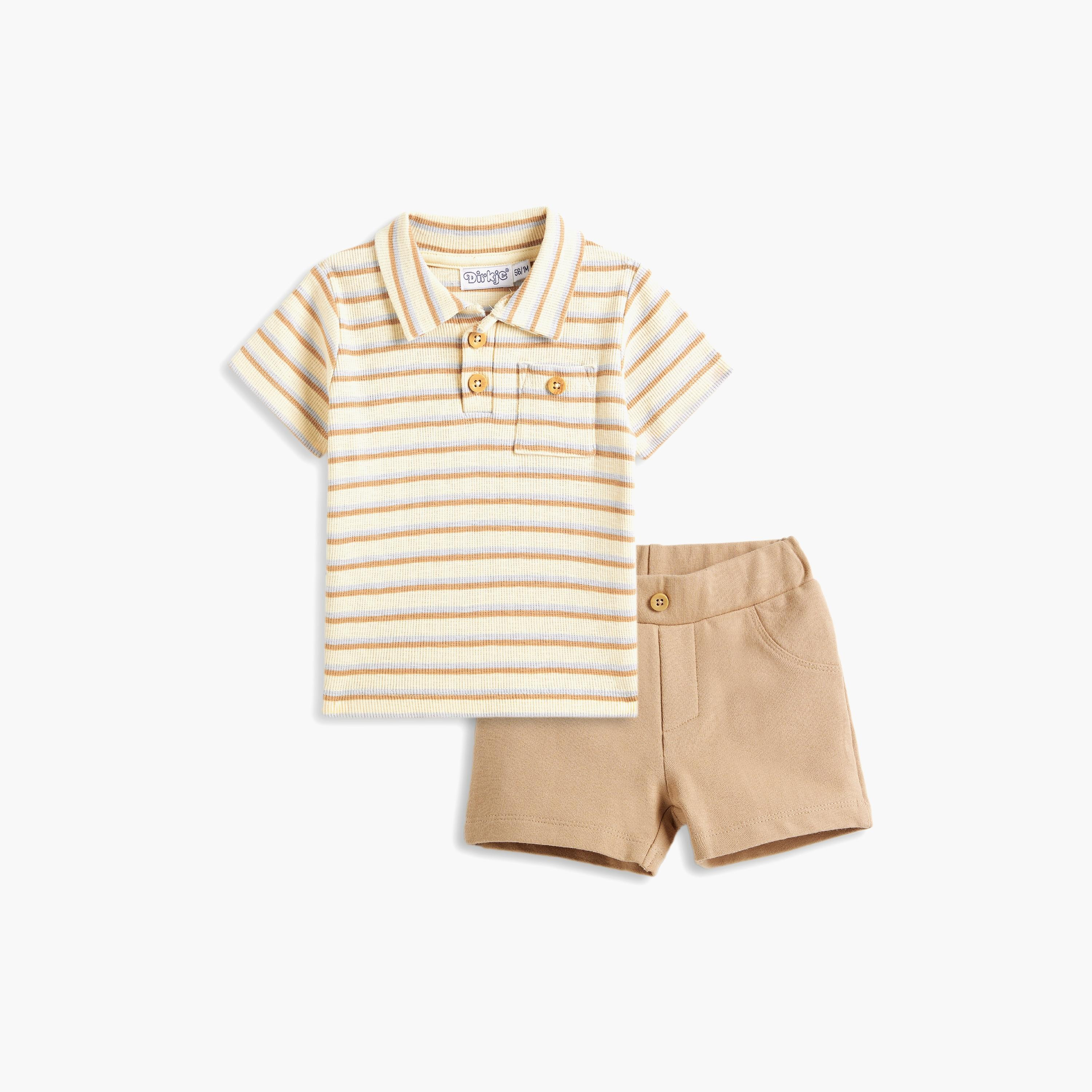 تي شيرت مخطط بأكمام قصيرة مع شورت قطعتين من ديركجي-baby-boys-clothing-setsandcoords-image-1