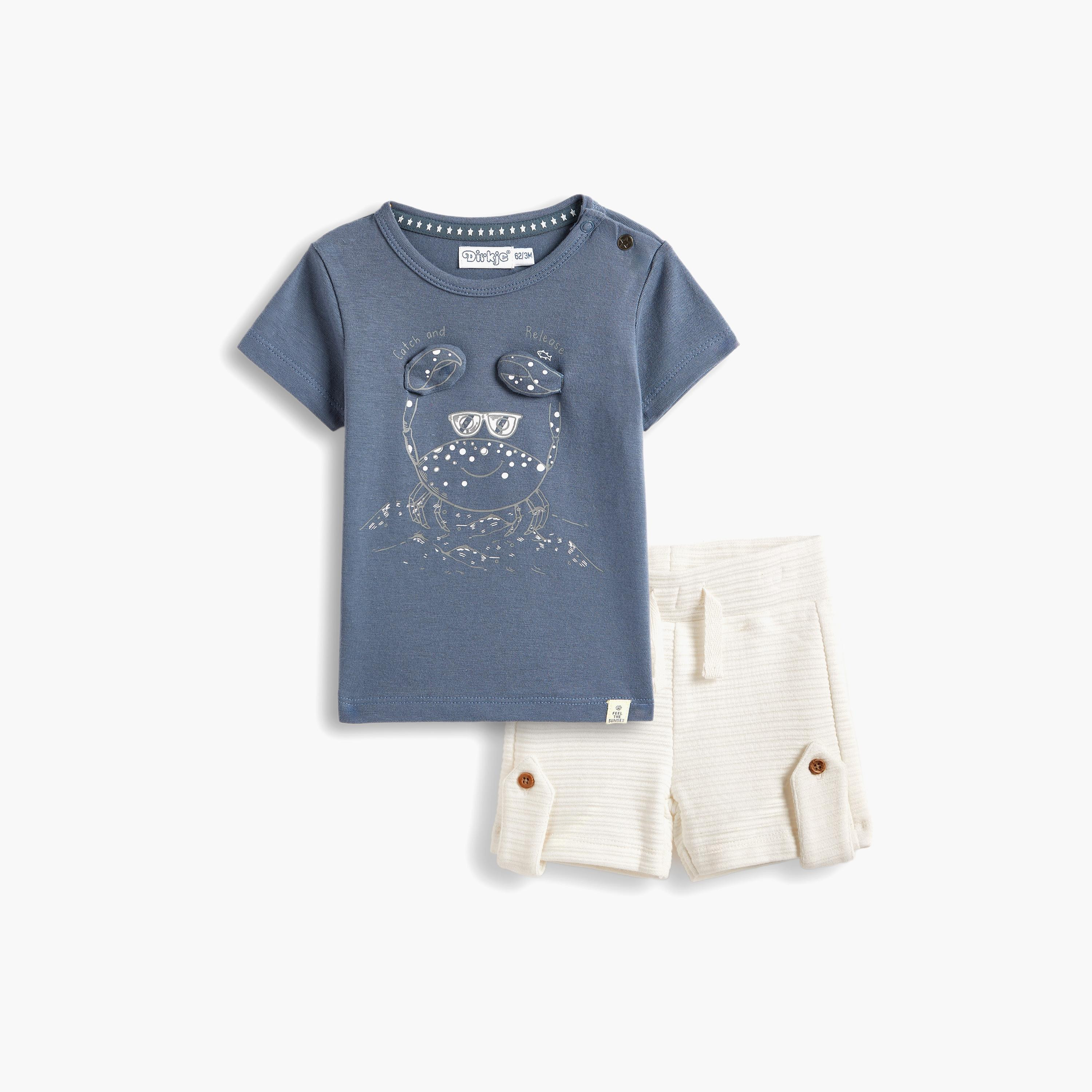 تي شيرت مطبوع بأكمام قصيرة مع شورت قطعتين من ديركجي-baby-boys-clothing-setsandcoords-image-1