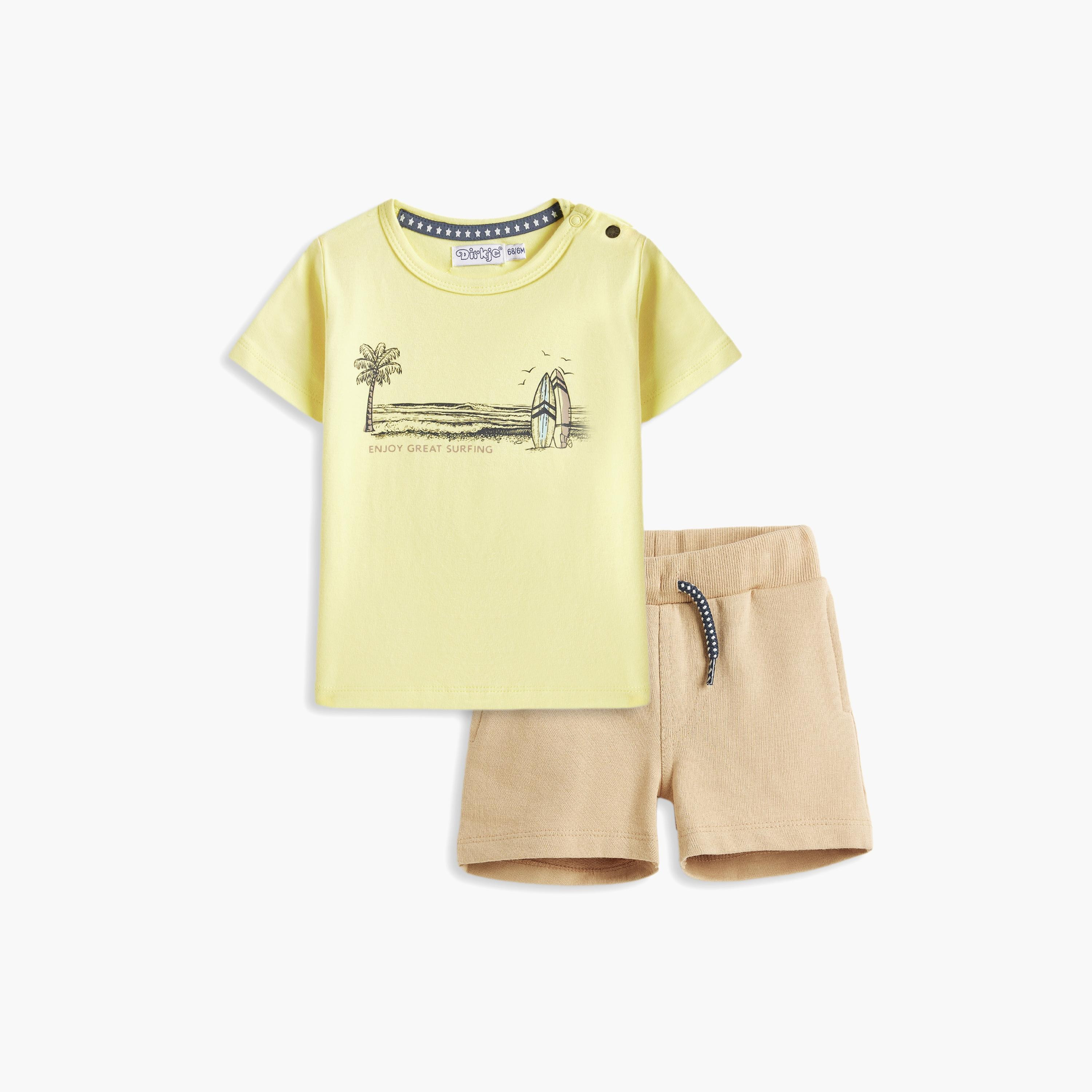 تي شيرت مطبوع بأكمام قصيرة مع شورت قطعتين من ديركجي-boys-clothing-setsandcoords-image-1