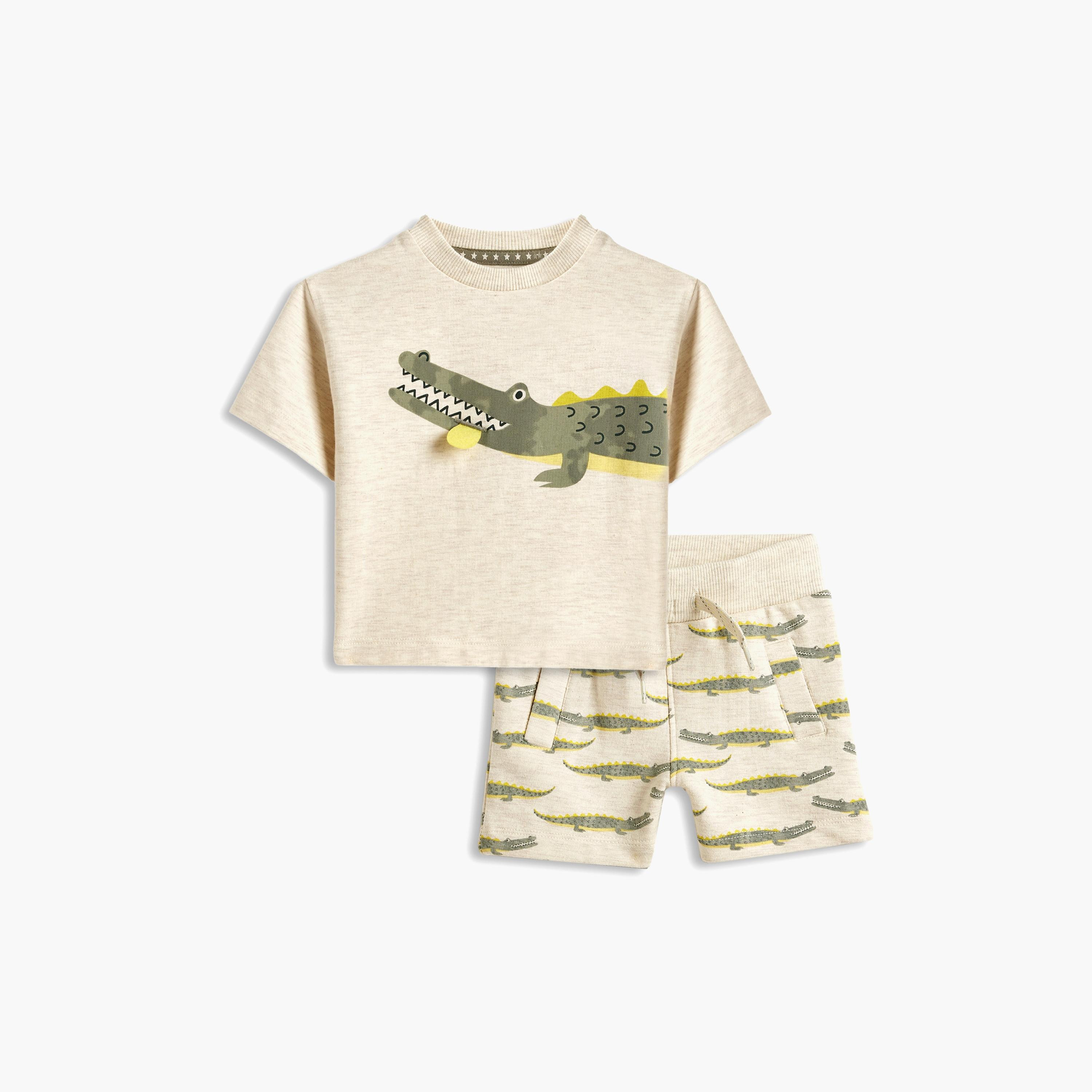 تي شيرت مطبوع بأكمام قصيرة مع شورت قطعتين من ديركجي-baby-boys-clothing-setsandcoords-image-1