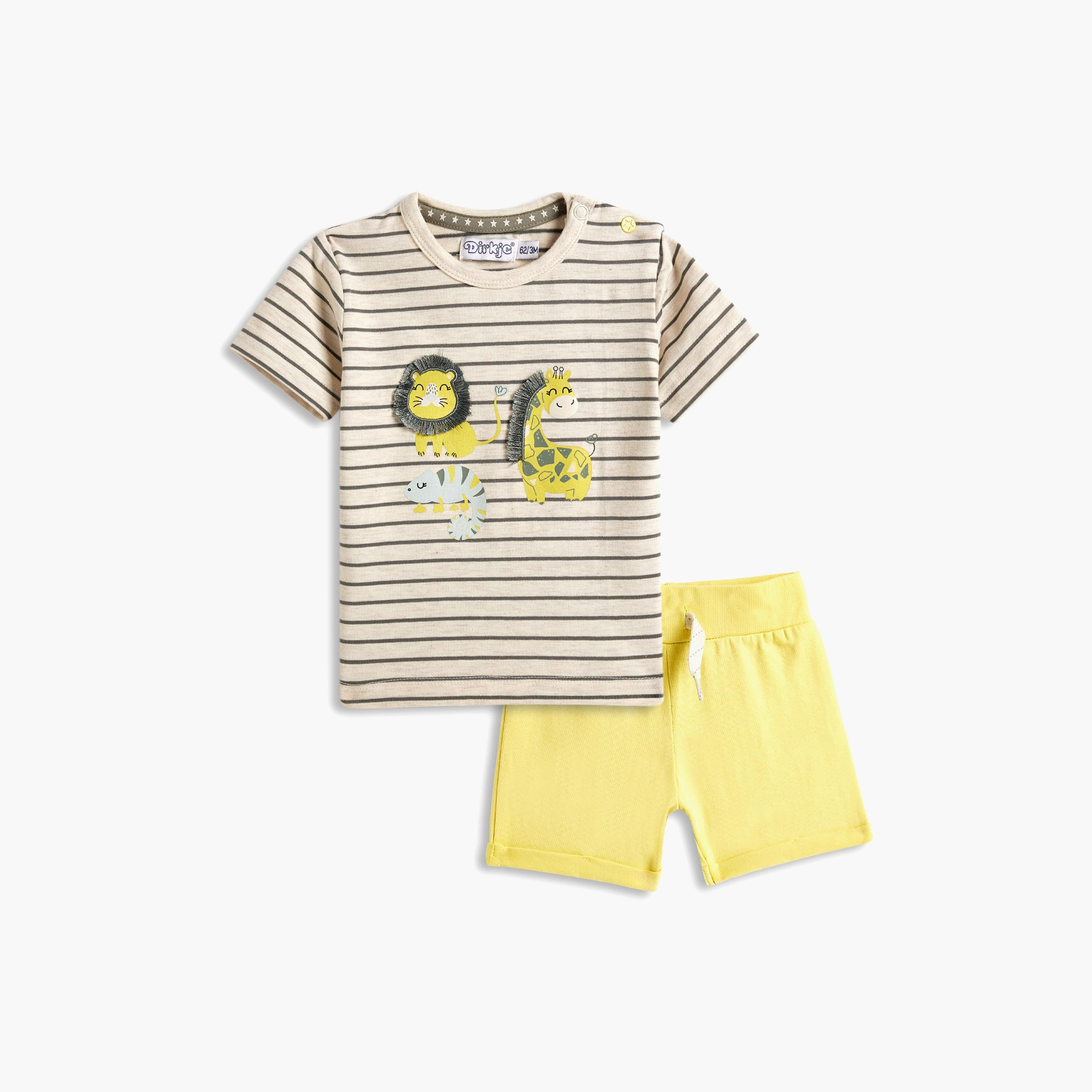 تي شيرت مخطط بأكمام قصيرة مع شورت قطعتين من ديركجي-baby-boys-clothing-setsandcoords-image-1