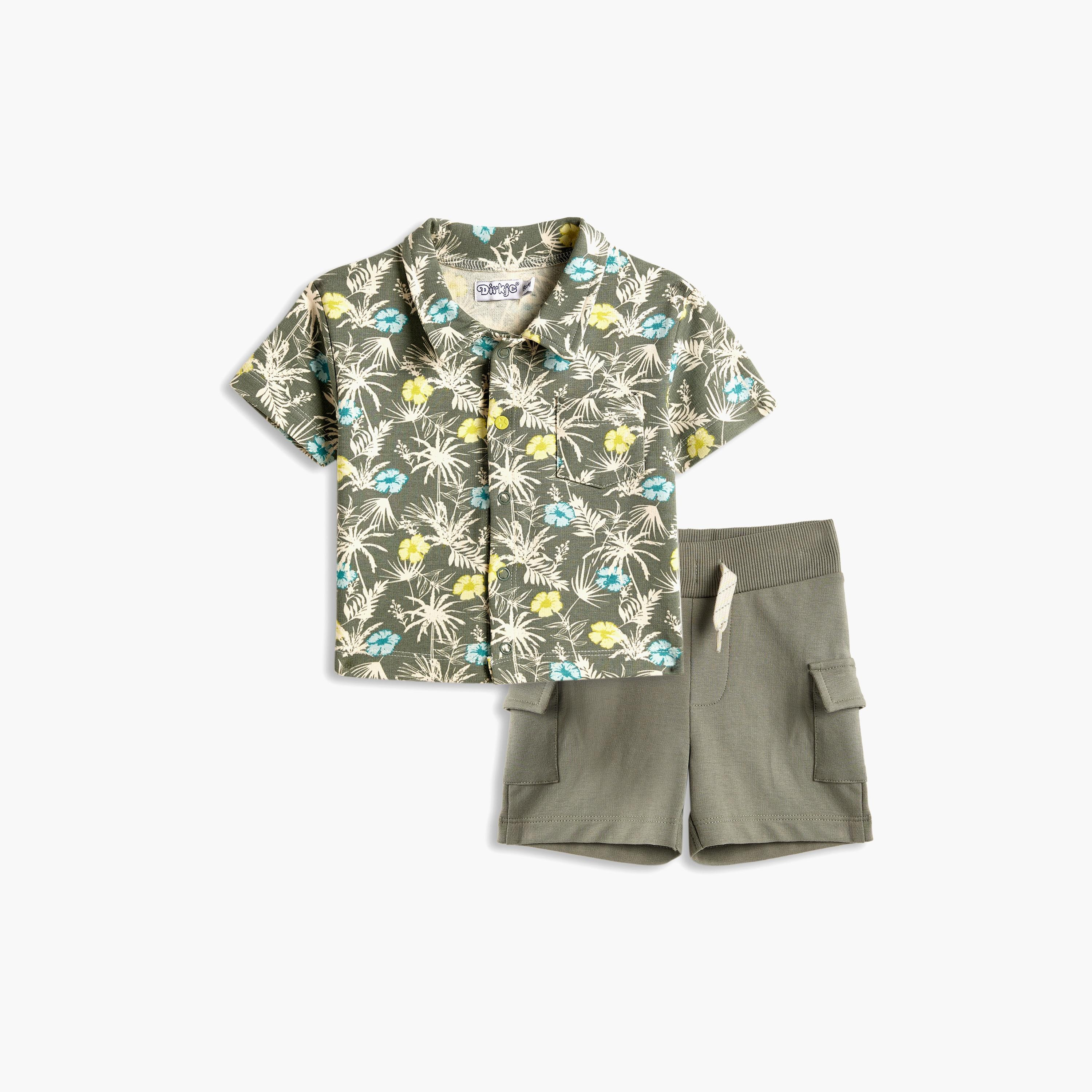 قميص بطبعة زهور بأكمام قصيرة مع شورت قطعتين من ديركجي-boys-clothing-setsandcoords-image-1