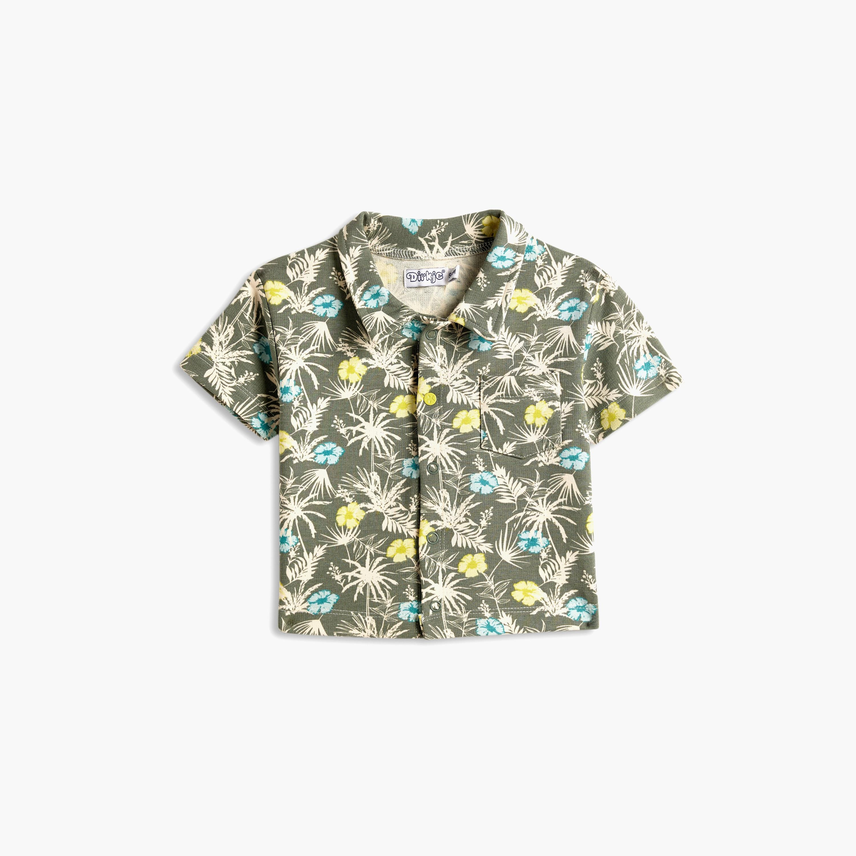 قميص بطبعة زهور بأكمام قصيرة مع شورت قطعتين من ديركجي-boys-clothing-setsandcoords-image-2