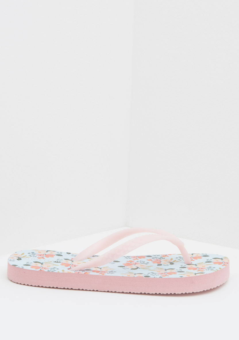 Floral Printed Slippers with Slip-On Closure-Girl%27s Flip Flops and Beach Slippers-image-0