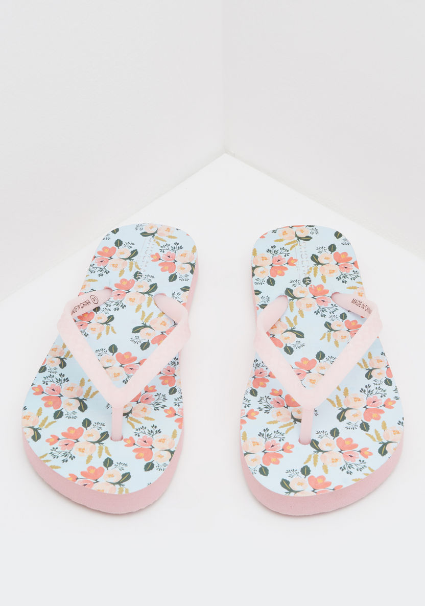 Floral Printed Slippers with Slip-On Closure-Girl%27s Flip Flops and Beach Slippers-image-1