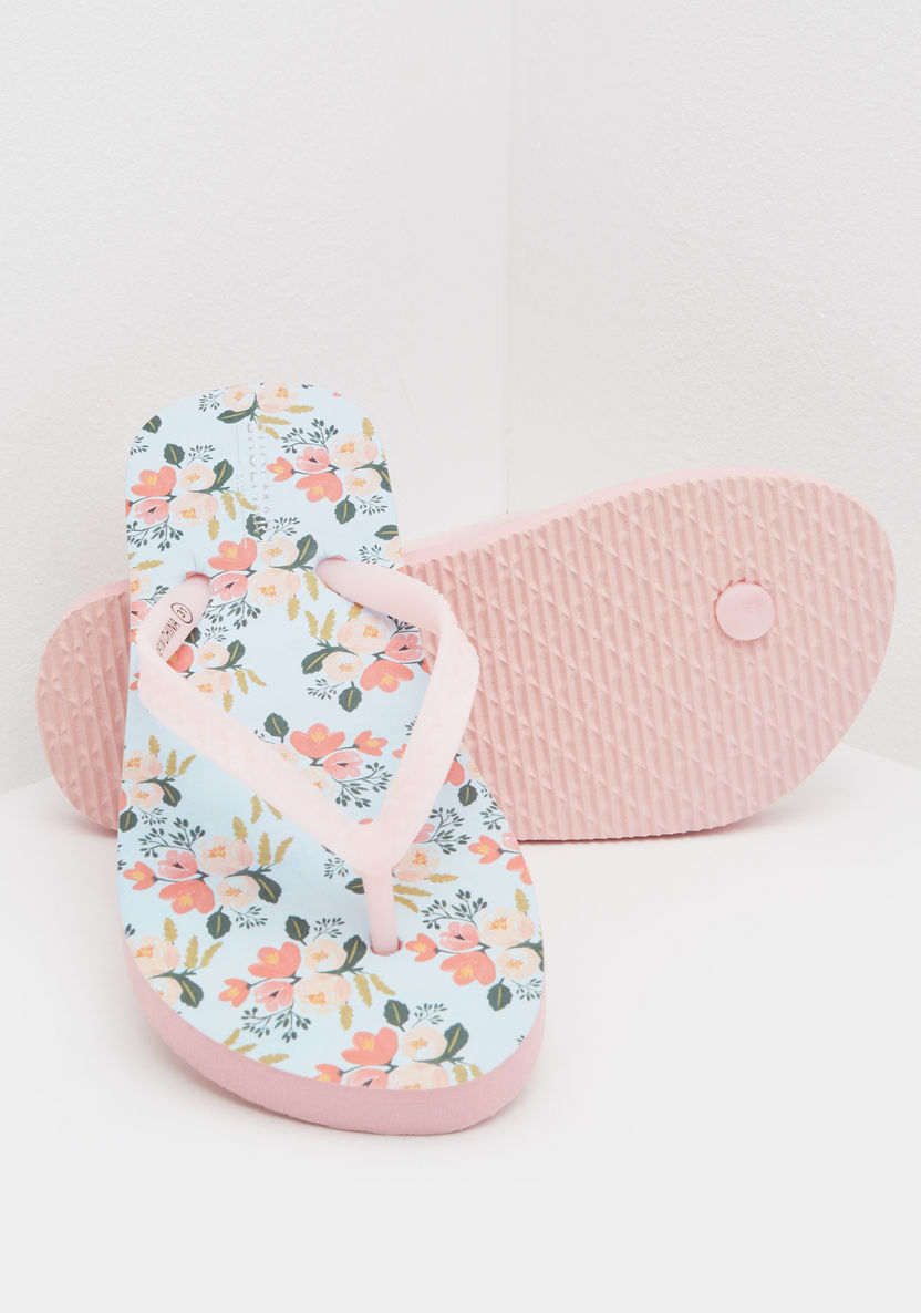 Floral Printed Slippers with Slip-On Closure-Girl%27s Flip Flops and Beach Slippers-image-2