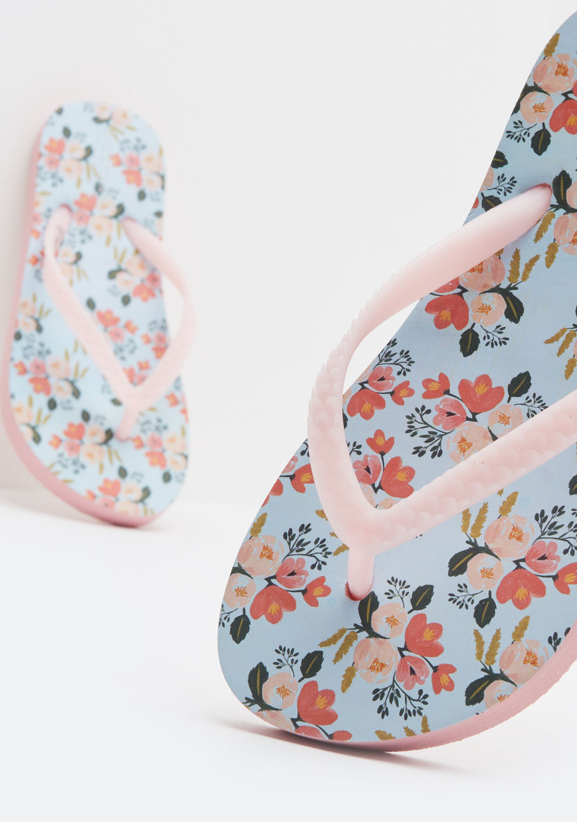 Floral Printed Slippers with Slip-On Closure-Girl%27s Flip Flops and Beach Slippers-image-3