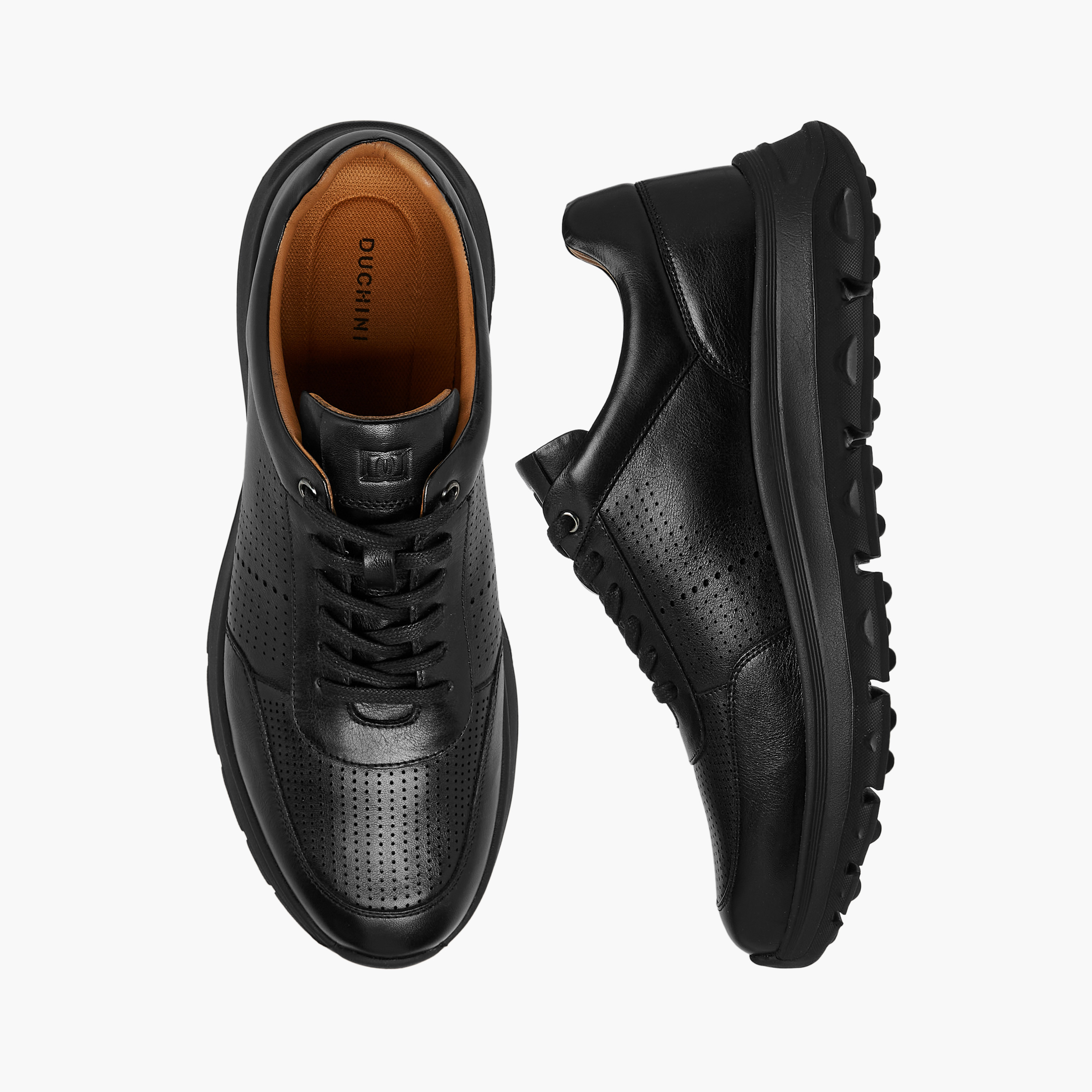 Duchini Men Perforated Lace-Up Leather Sneakers-men-shoes-sneakers-image-1