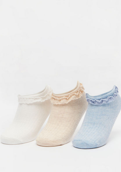 Solid Ankle Length Socks with Frill Detail - Set of 3