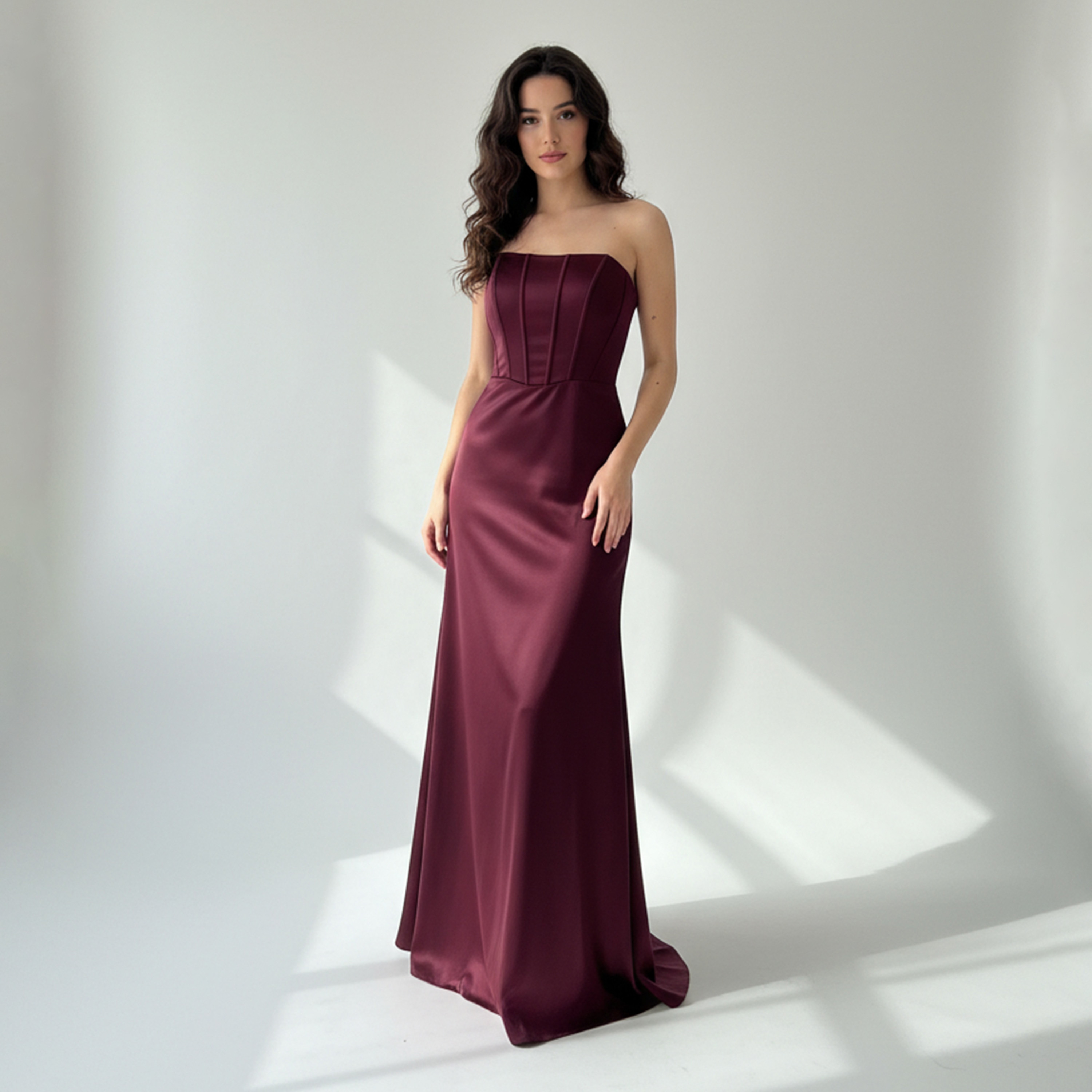 Akadia Strapless Satin Bandeau Women's Evening Maxi Dress-women-clothing-dresses-image-1