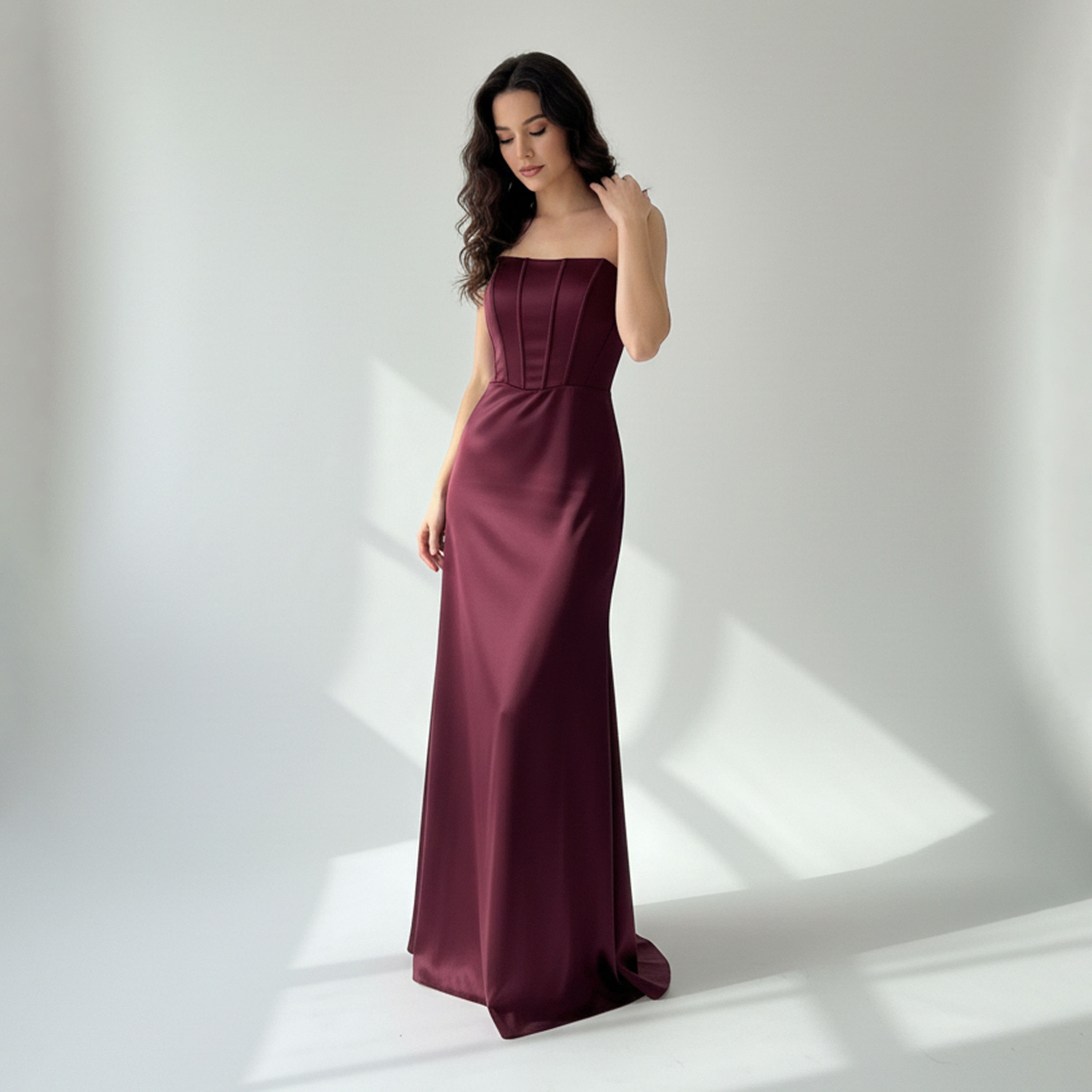 Akadia Strapless Satin Bandeau Women's Evening Maxi Dress-women-clothing-dresses-image-8