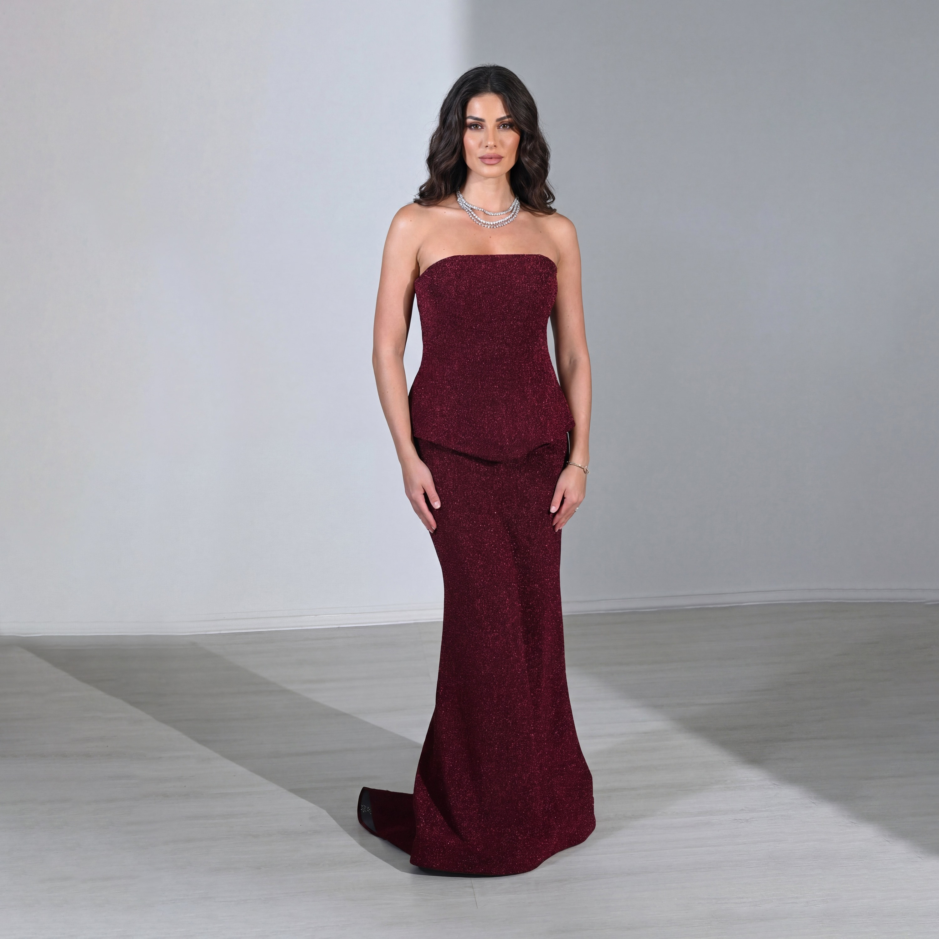 Akadia Shimmer Lamhe Strapless Corset Mermaid Women's Evening Maxi Dress-women-clothing-dresses-image-2