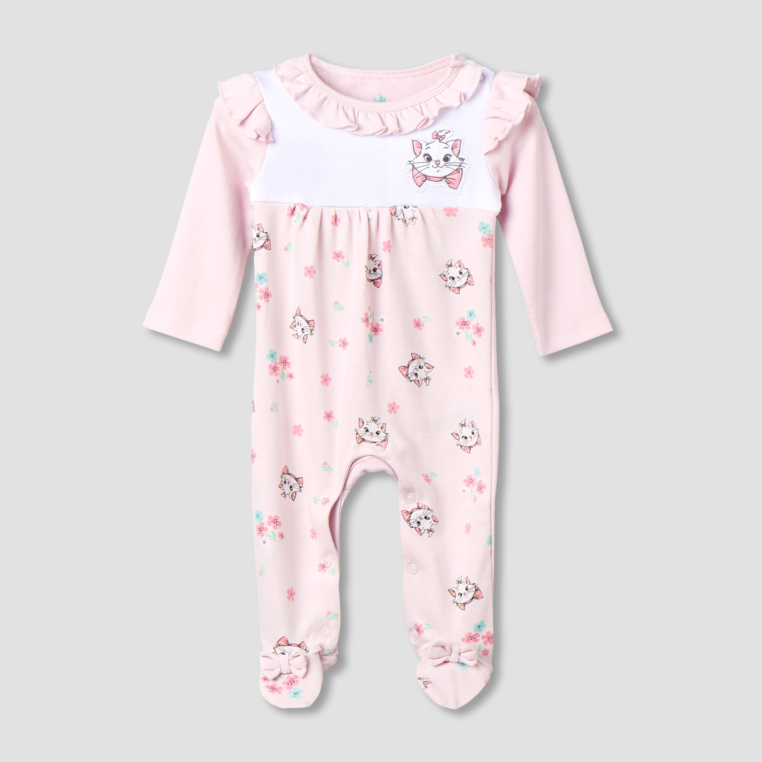 Disney Cotton Round Neck Long Sleeves Sleepsuit with Marie Print-baby-girls-clothing-nightwear-sleepsuits-image-2