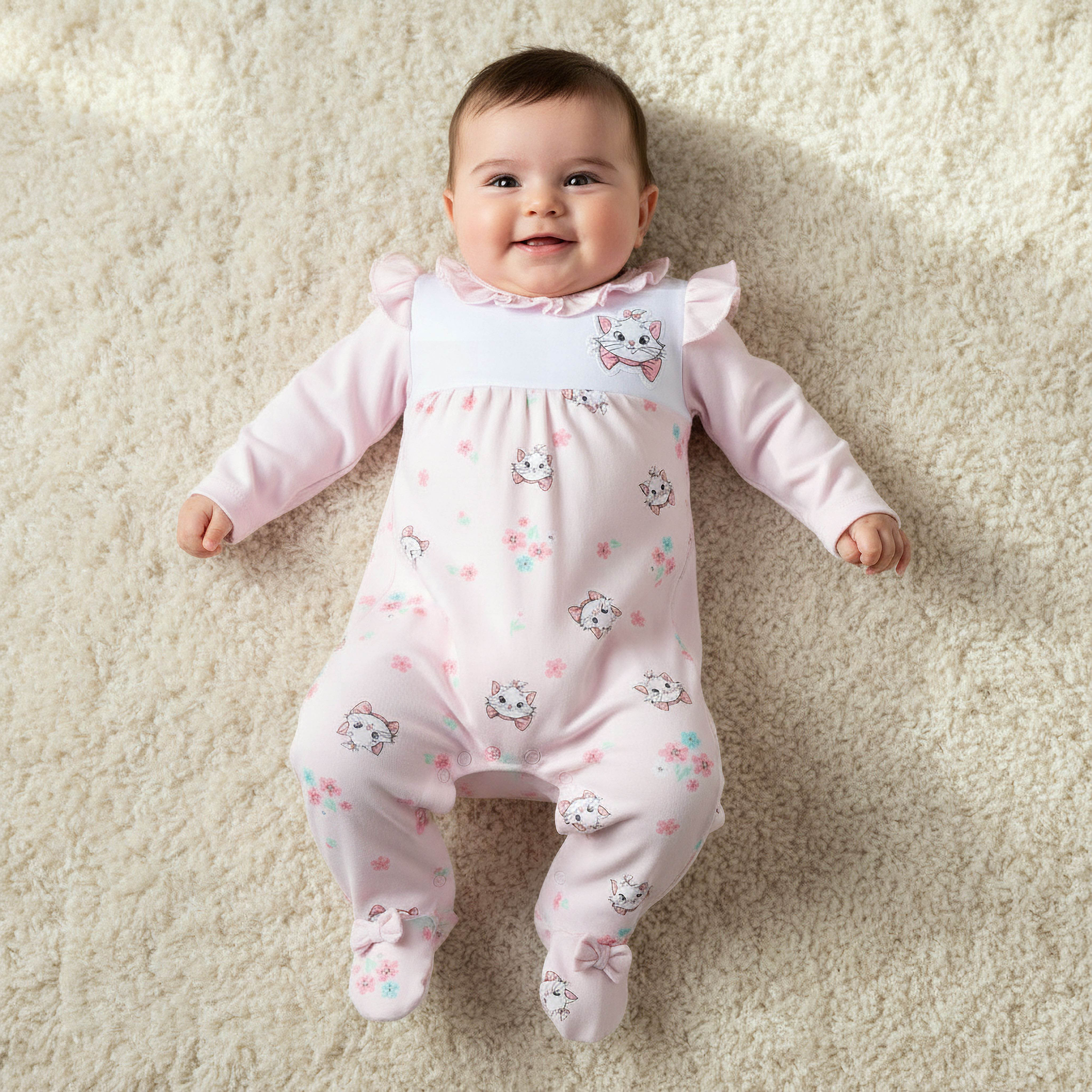 Disney Cotton Round Neck Long Sleeves Sleepsuit with Marie Print-baby-girls-clothing-nightwear-sleepsuits-image-1