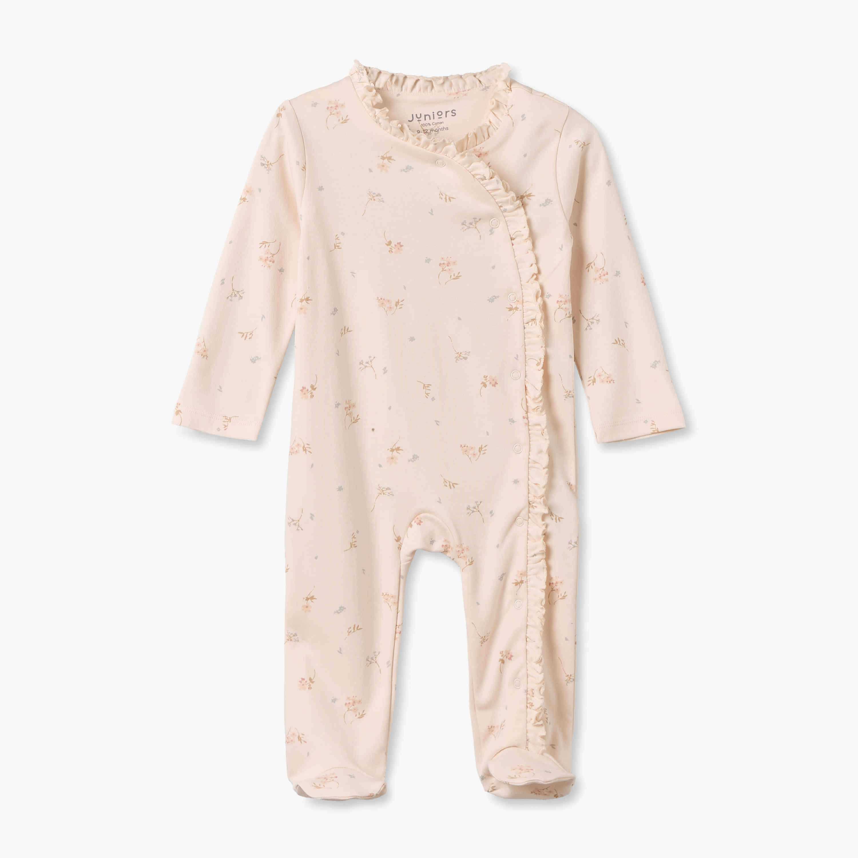 Juniors Cotton Crew Neck Long Sleeves Sleepsuit with Floral Print-baby-girls-clothing-nightwear-sleepsuits-image-1