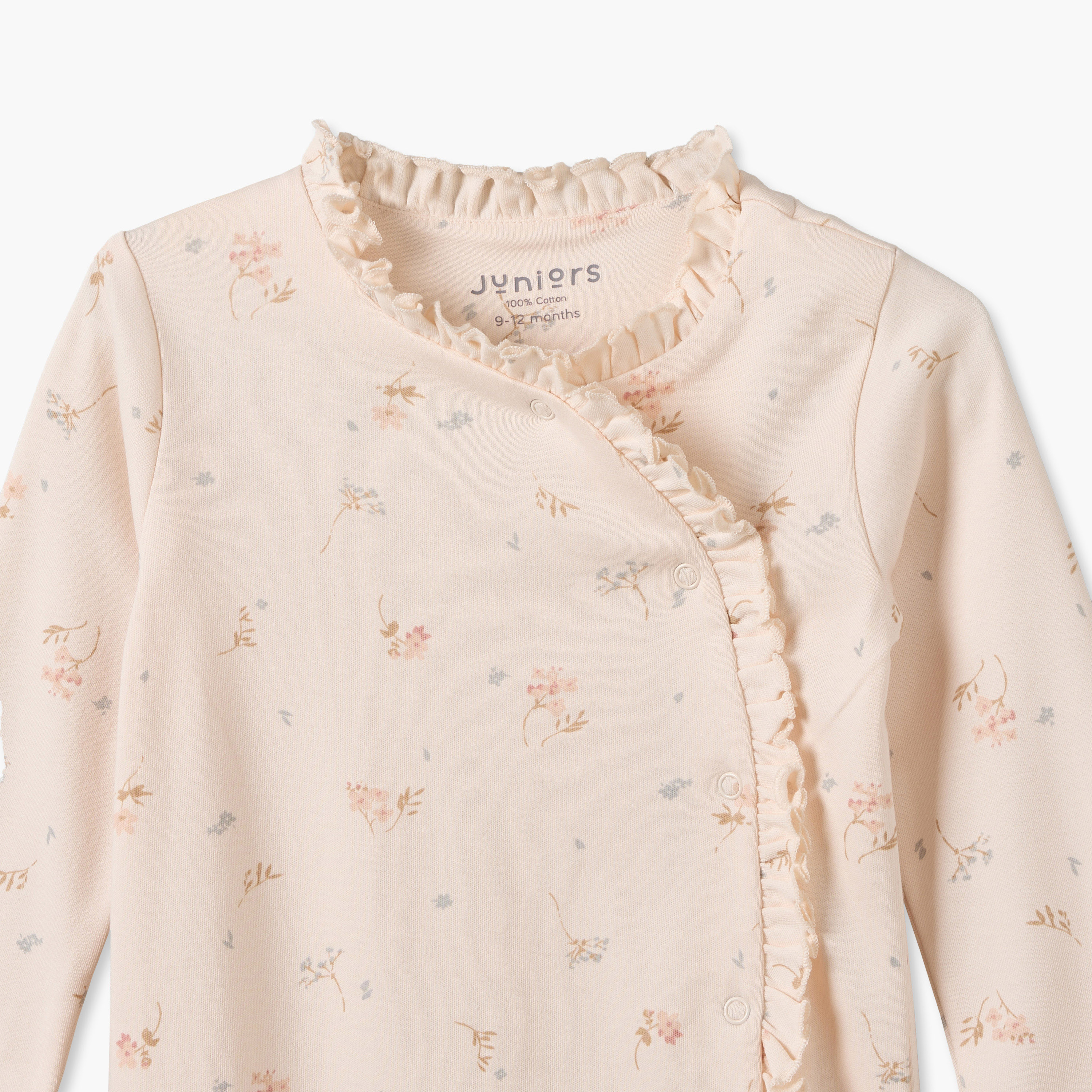 Juniors Cotton Crew Neck Long Sleeves Sleepsuit with Floral Print-baby-girls-clothing-nightwear-sleepsuits-image-3