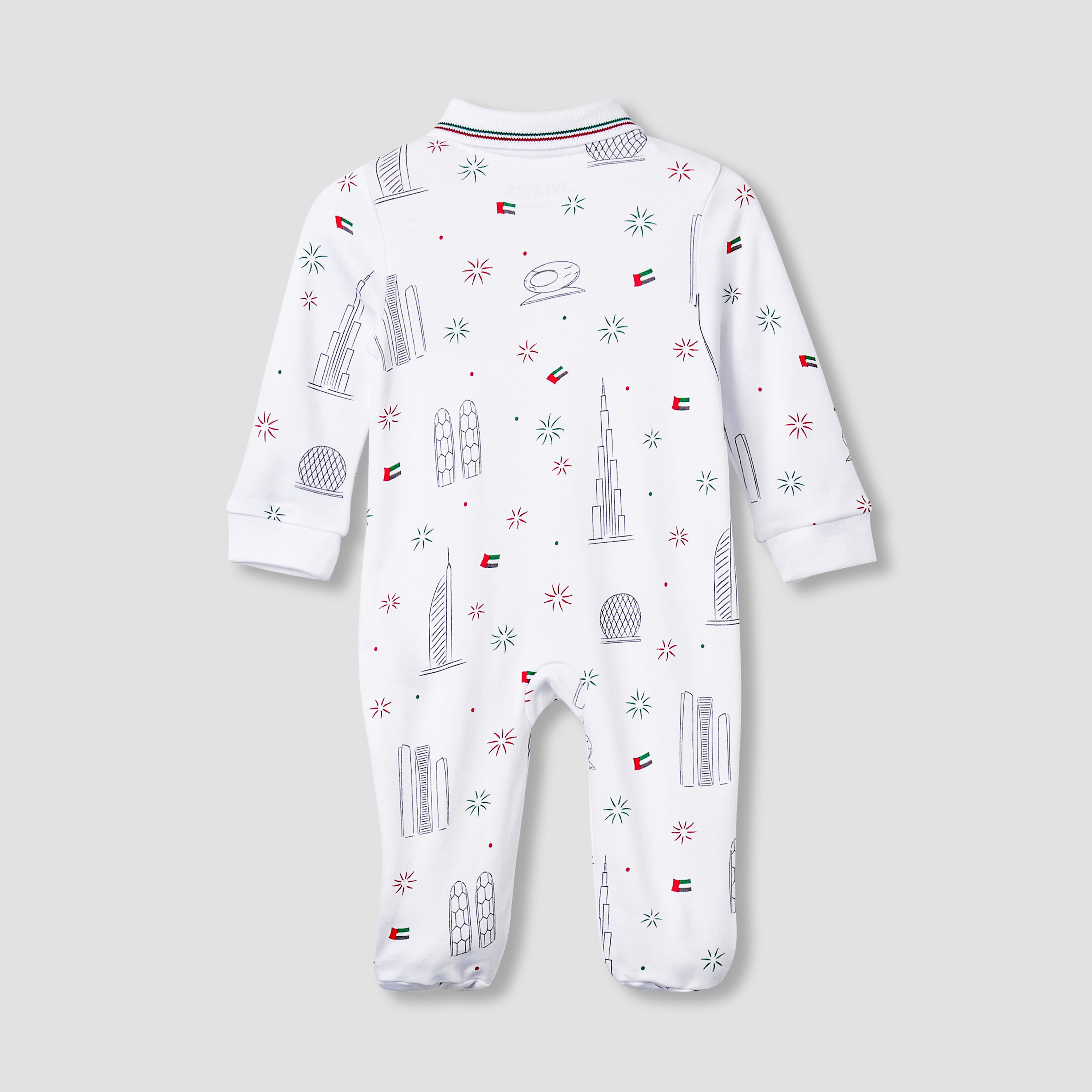 Juniors Cotton Collar Neck Long Sleeves Sleepsuit with UAE National Day Print-baby-boys-clothing-nightwear-sleepsuits-image-2