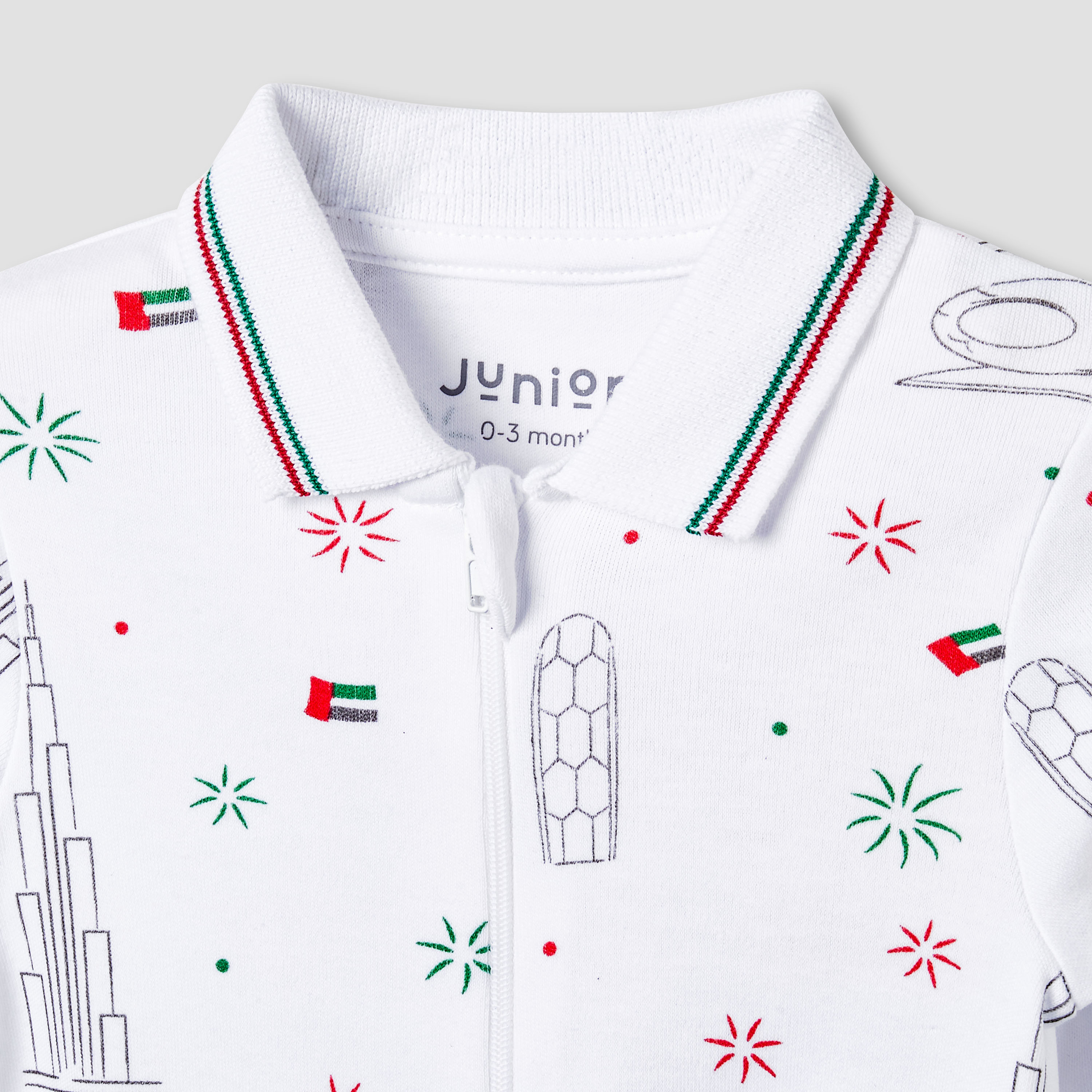 Juniors Cotton Collar Neck Long Sleeves Sleepsuit with UAE National Day Print-baby-boys-clothing-nightwear-sleepsuits-image-3