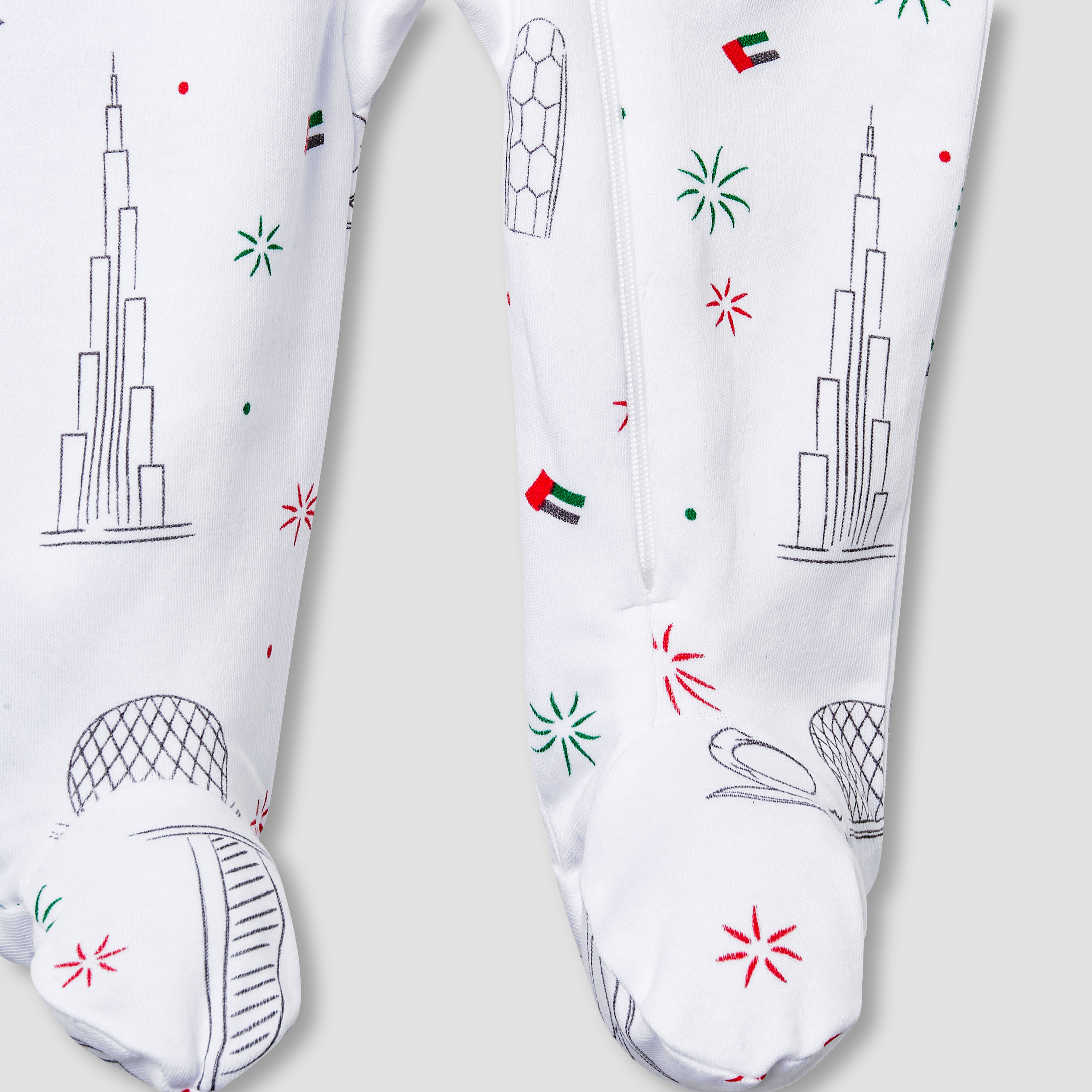 Juniors Cotton Collar Neck Long Sleeves Sleepsuit with UAE National Day Print-baby-boys-clothing-nightwear-sleepsuits-image-4