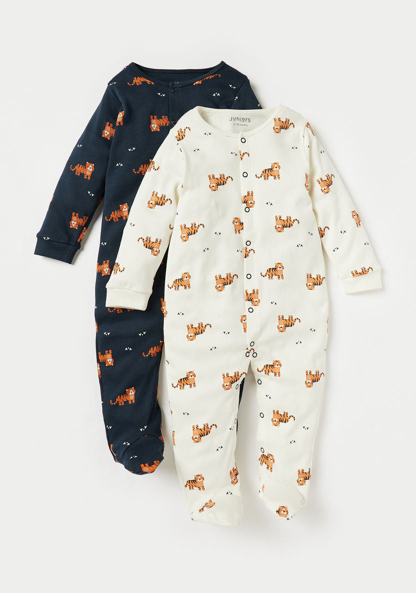Juniors Tiger Print Closed Feet Sleepsuit - Set of 2-Sleepsuits-image-0