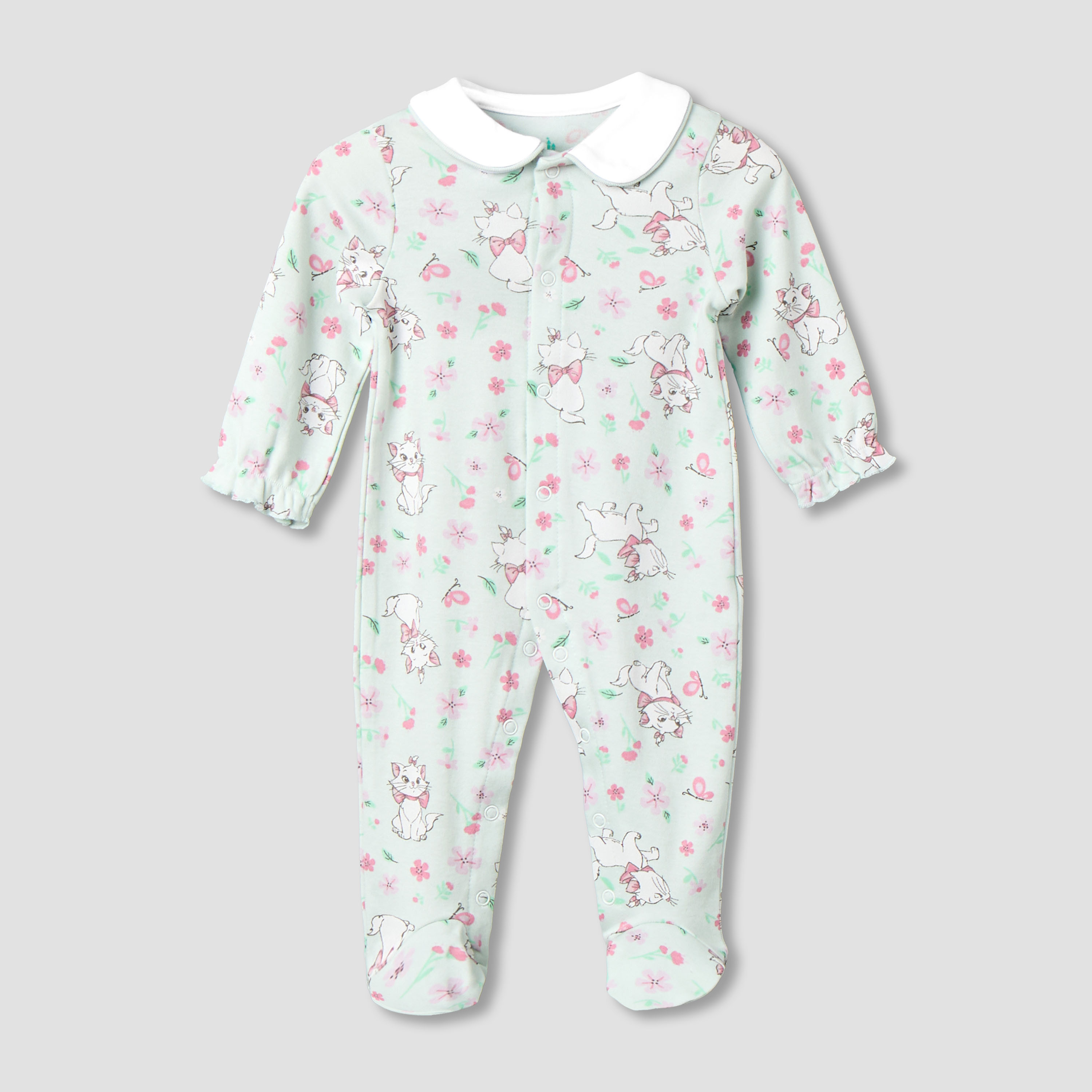 Disney Cotton Collared Long Sleeves Sleepsuit with Marie Print-baby-girls-clothing-nightwear-sleepsuits-image-2
